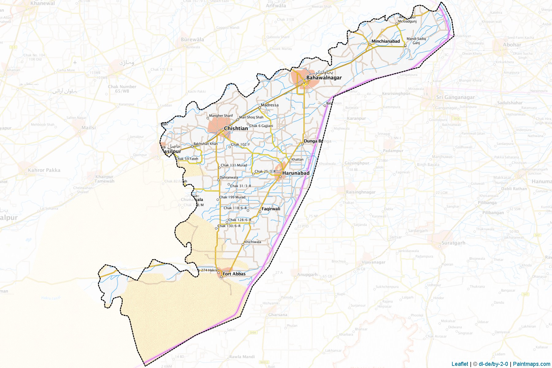 Muestras de recorte de mapas Bahawalnagar (Punjab)-1