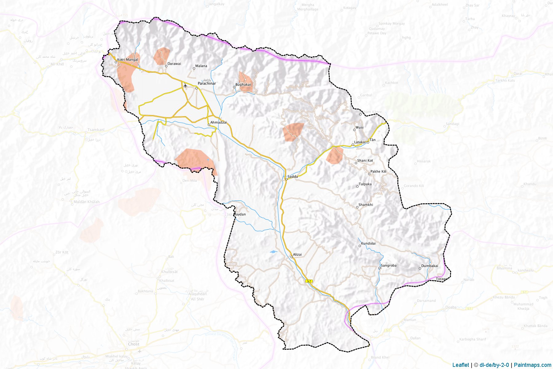 Crear mapas (Leaflet,OSM) imprimibles de Kurram con enmascaramiento de ...