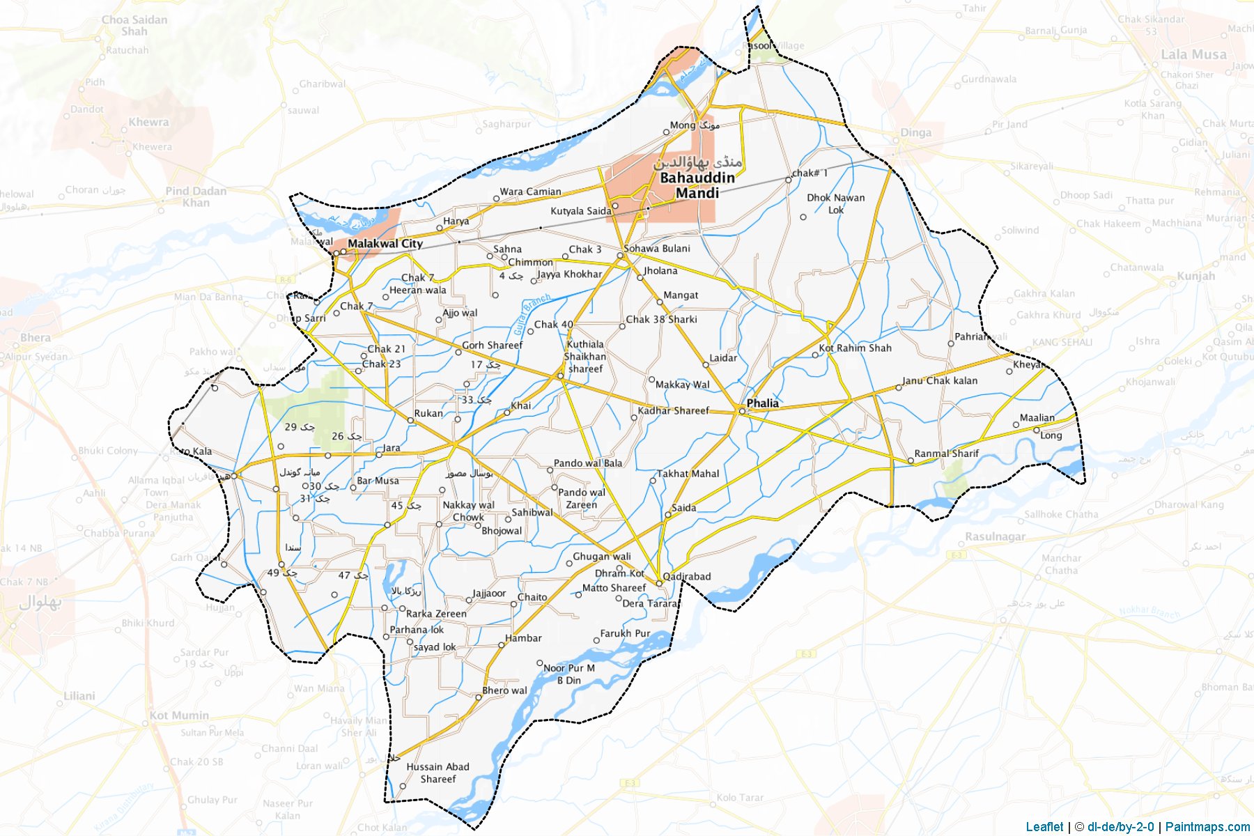 Muestras de recorte de mapas Mandi Bahauddin (Punjab)-1