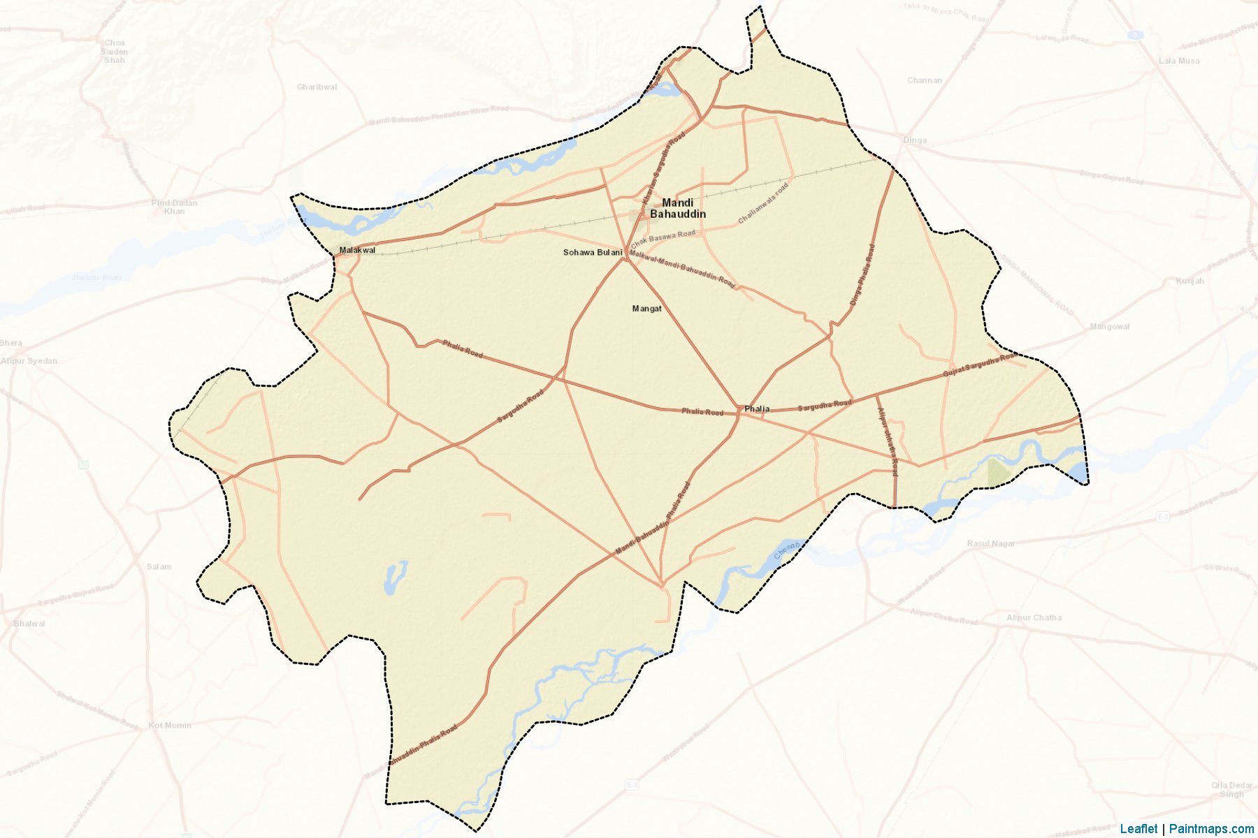 Muestras de recorte de mapas Mandi Bahauddin (Punjab)-2