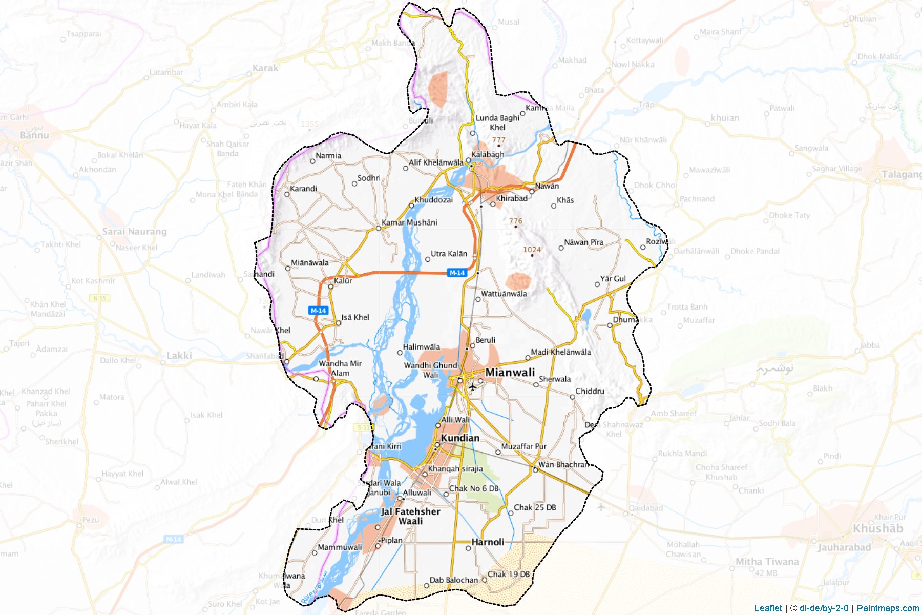 Muestras de recorte de mapas Mianwali (Punjab)-1