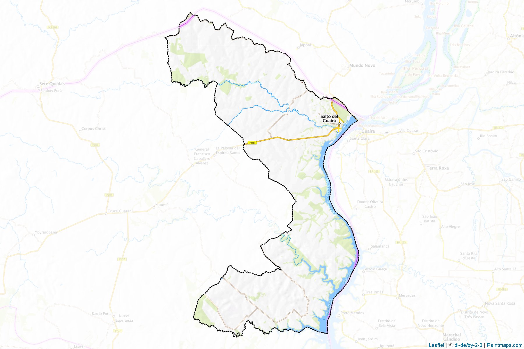 Muestras de recorte de mapas Saltos Del Guaira (Canindeyú)-1