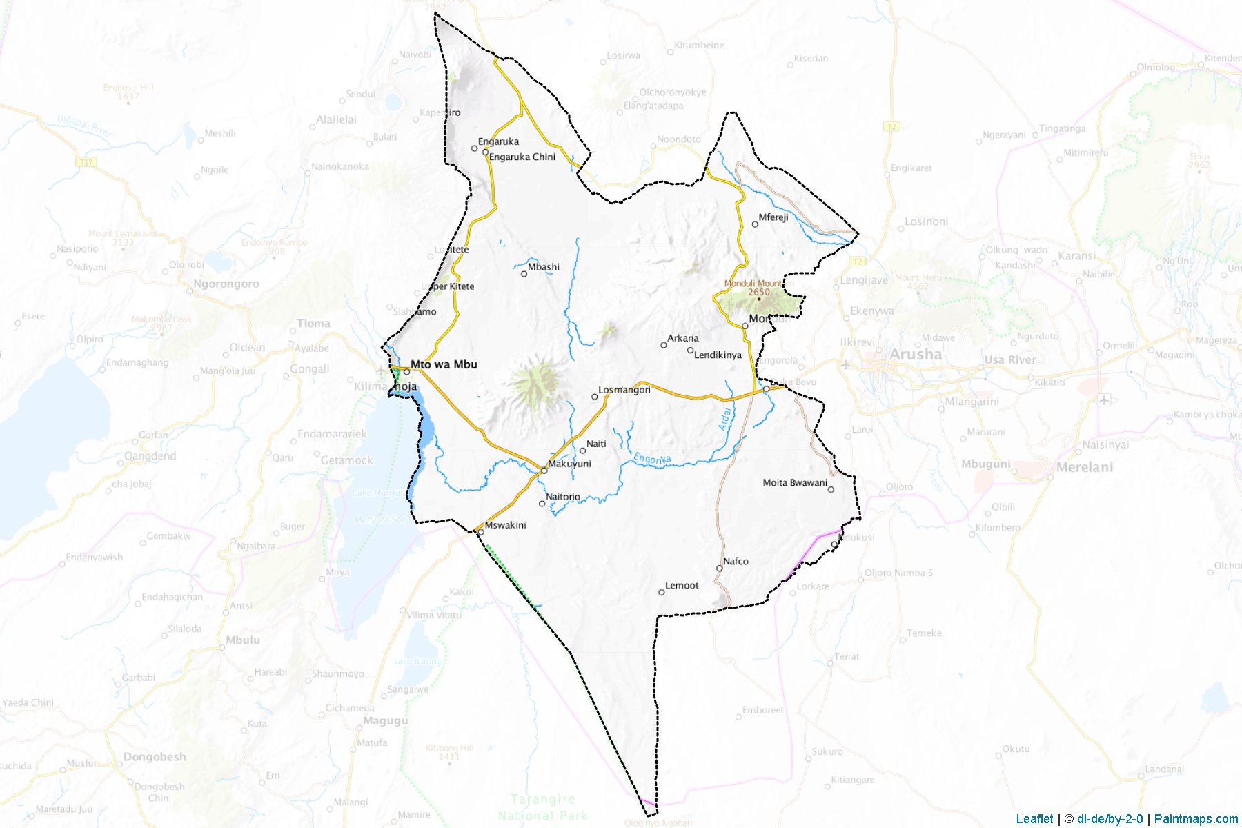 Muestras de recorte de mapas Monduli (Arusha)-1