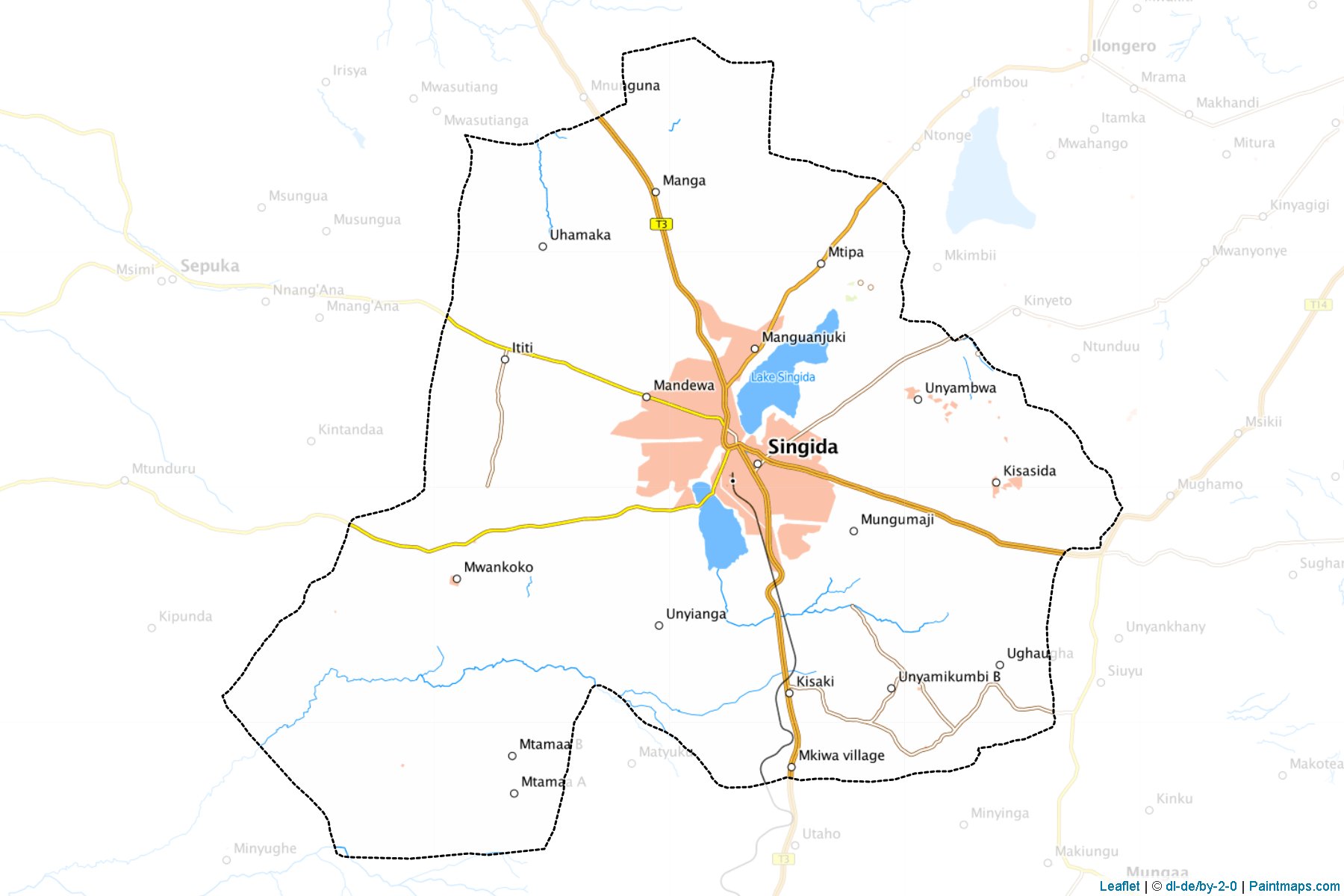 Muestras de recorte de mapas Singida Urban (Singida)-1