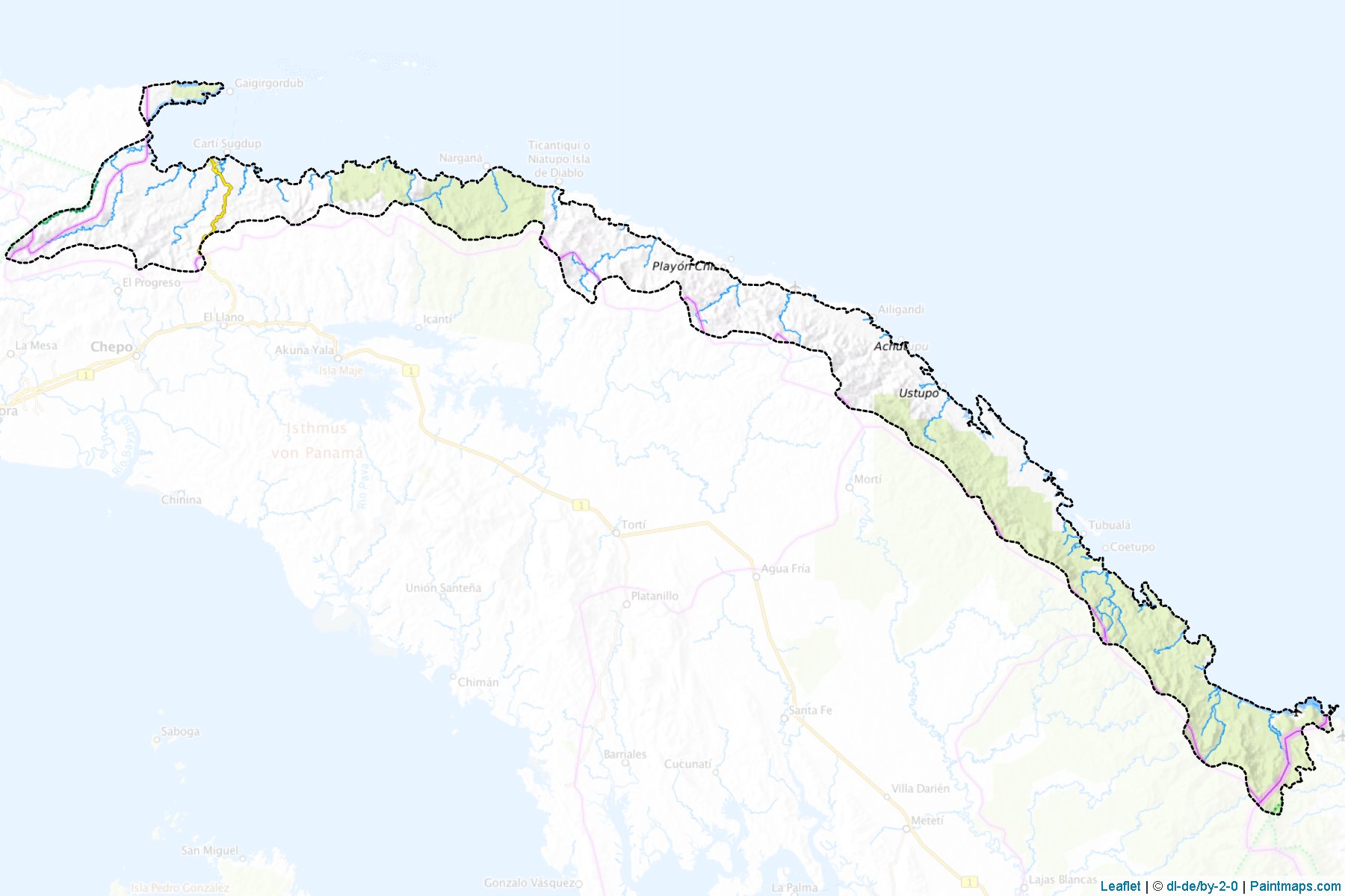 Muestras de recorte de mapas Comarca Kuna Yala (Kuna Yala)-1