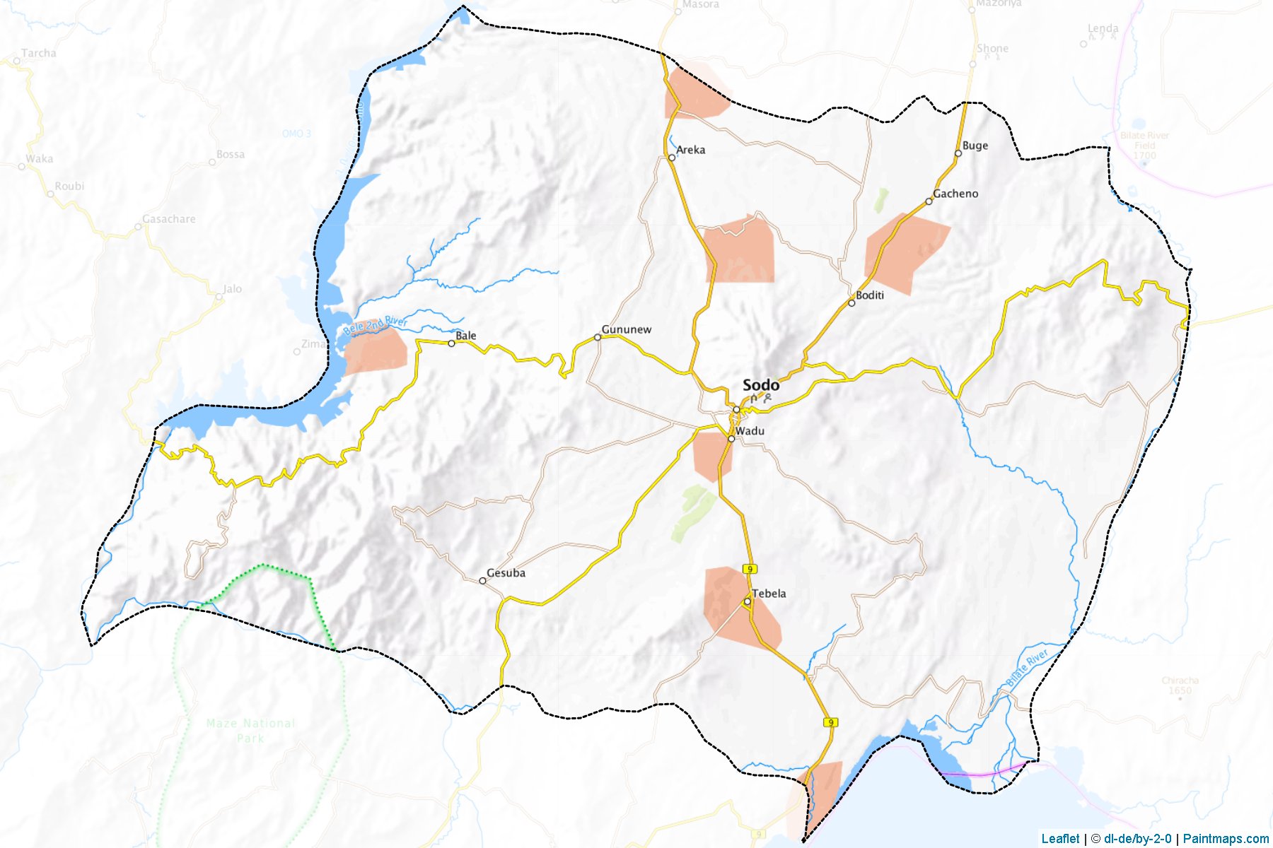 Muestras de recorte de mapas Welayita (Southern Nations, Nationalities and Peoples)-1