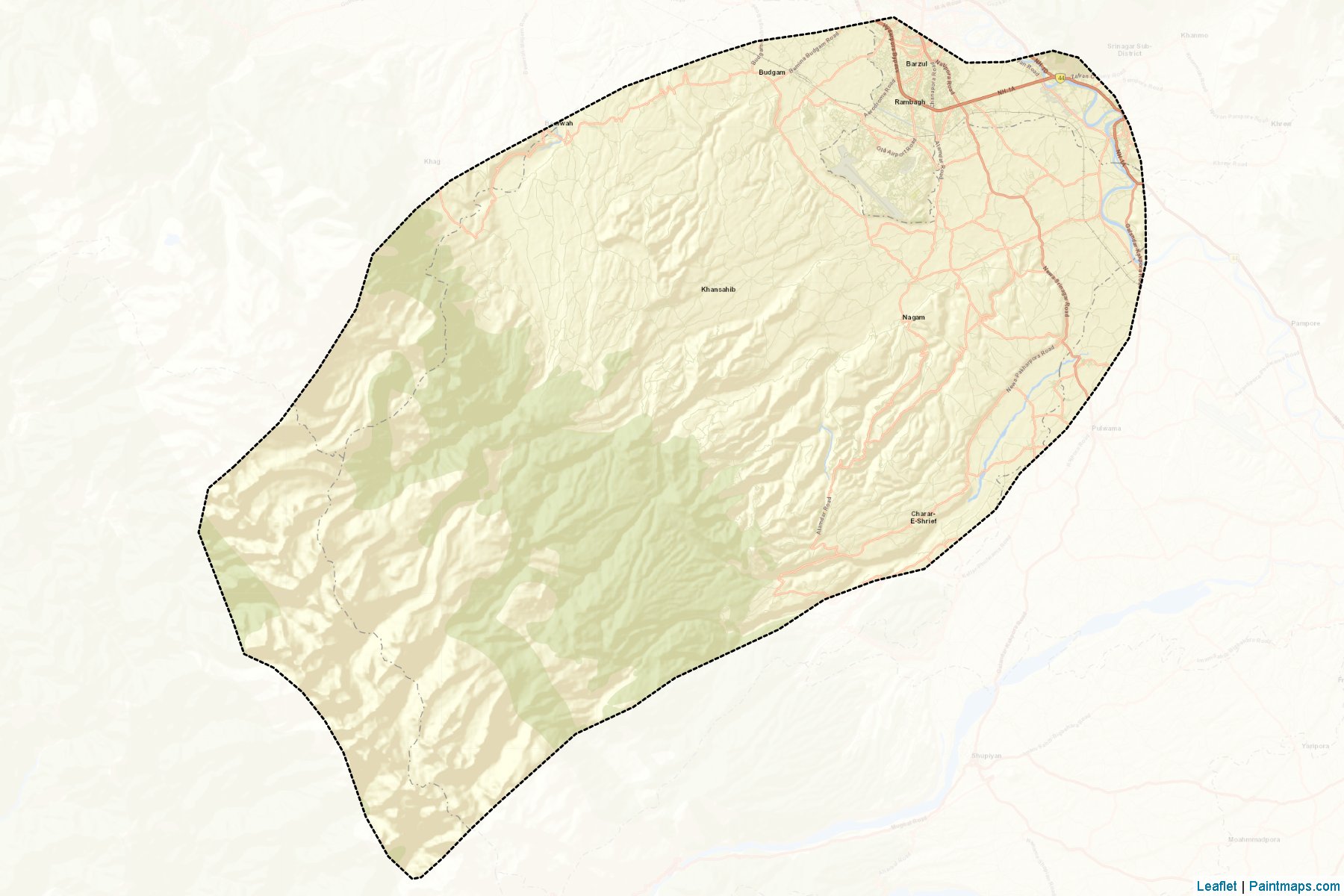 Muestras de recorte de mapas Badgam (Jammu and Kashmir)-2