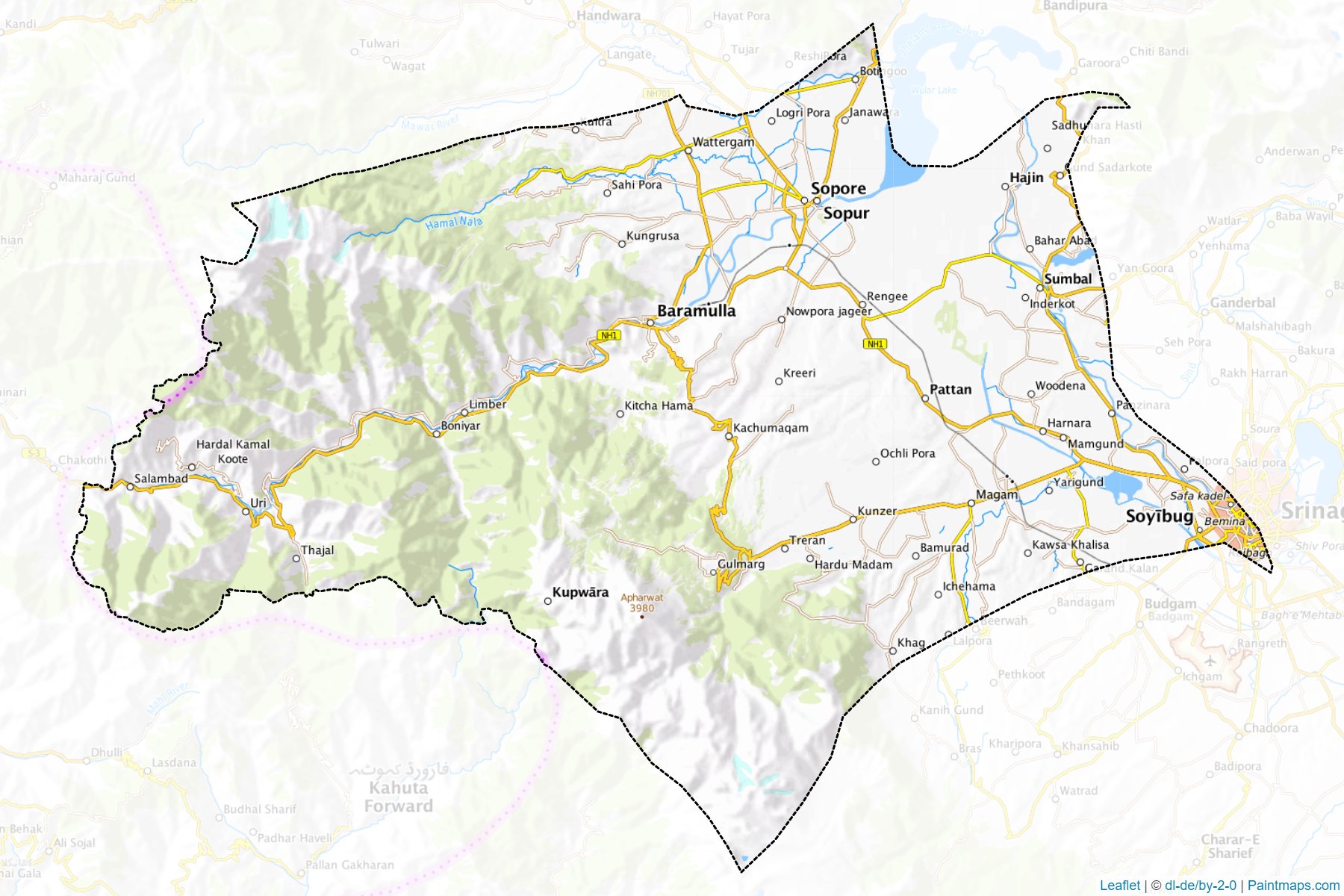 Baramulla (Jammu and Kashmir) Map Cropping Samples-1