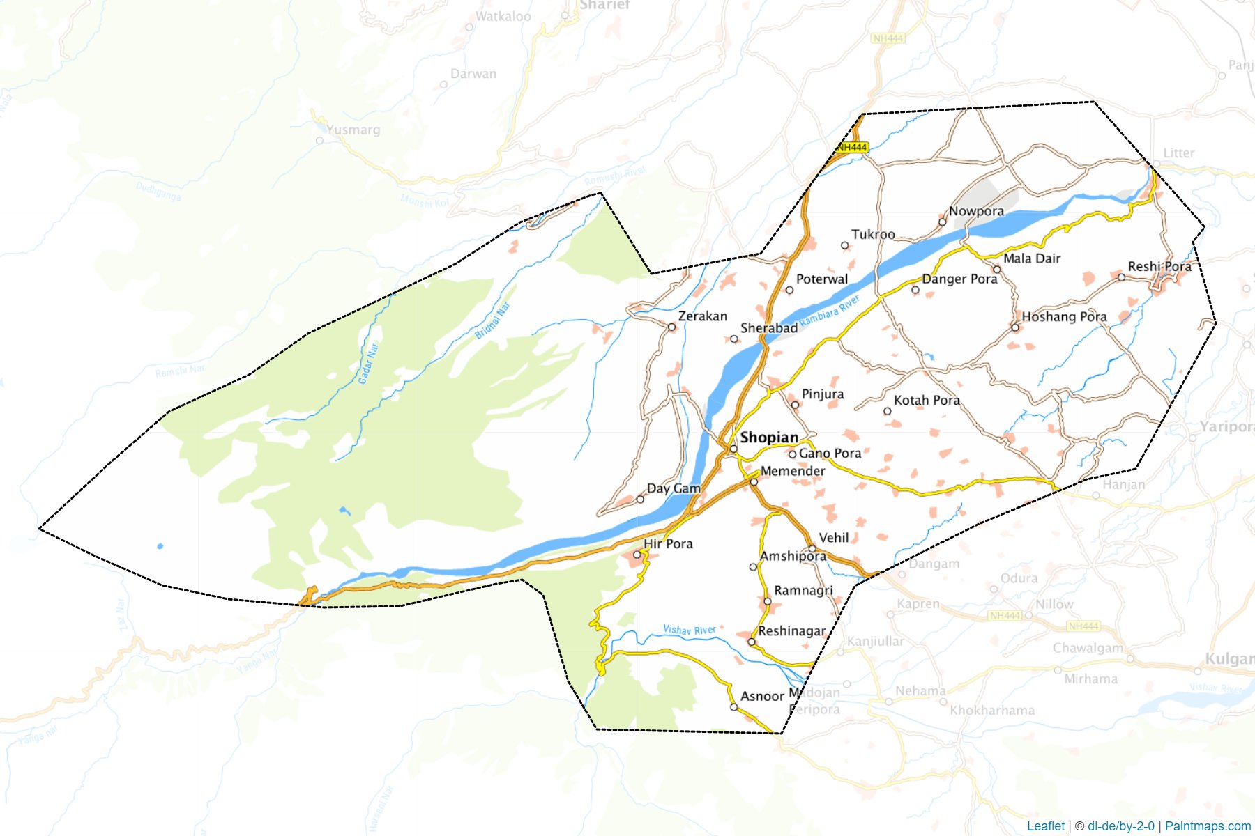 Muestras de recorte de mapas Shupiyan (Jammu and Kashmir)-1