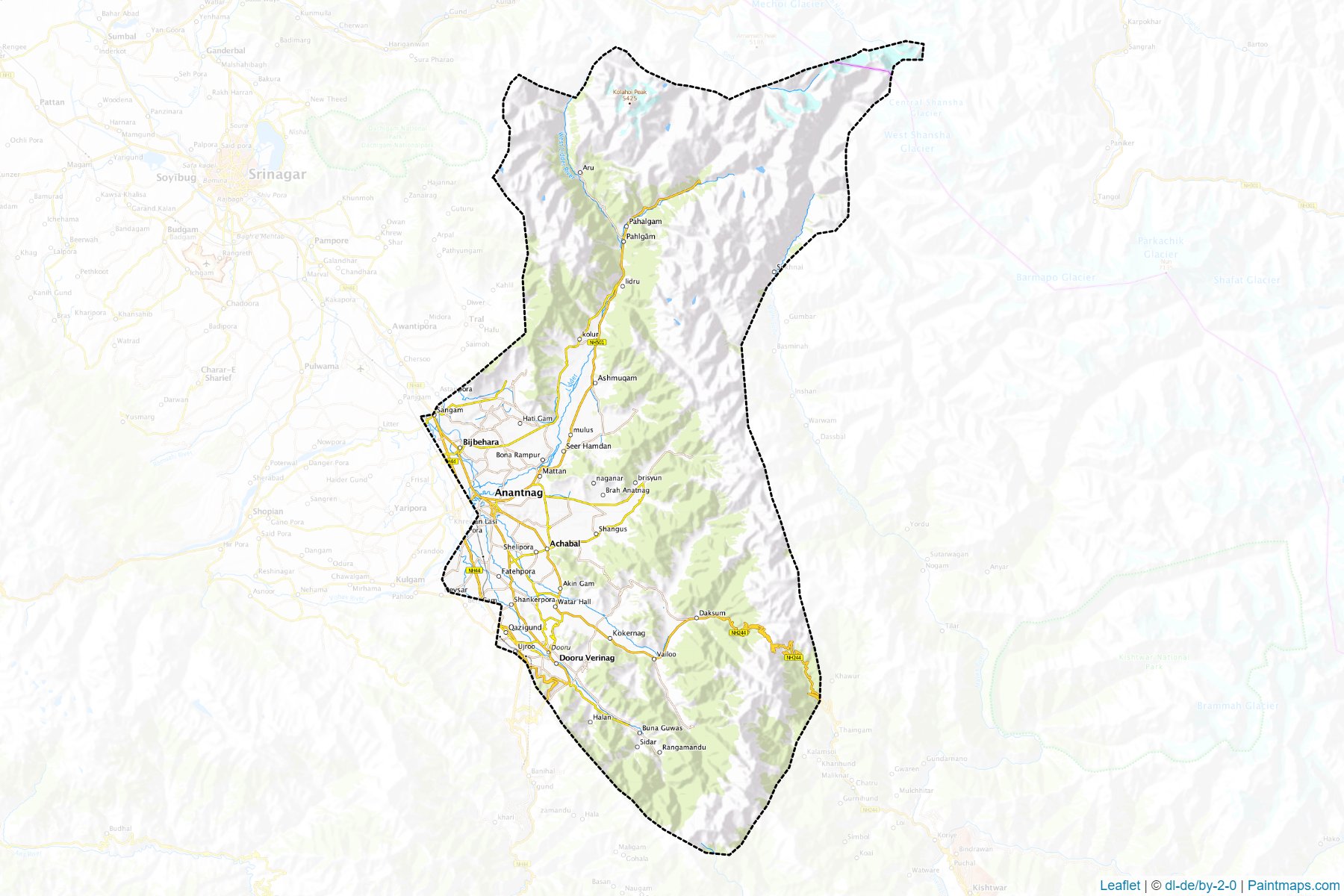 Muestras de recorte de mapas Anantnag (Jammu and Kashmir)-1