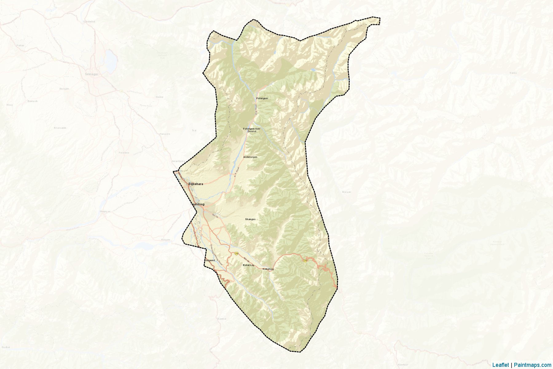 Muestras de recorte de mapas Anantnag (Jammu and Kashmir)-2