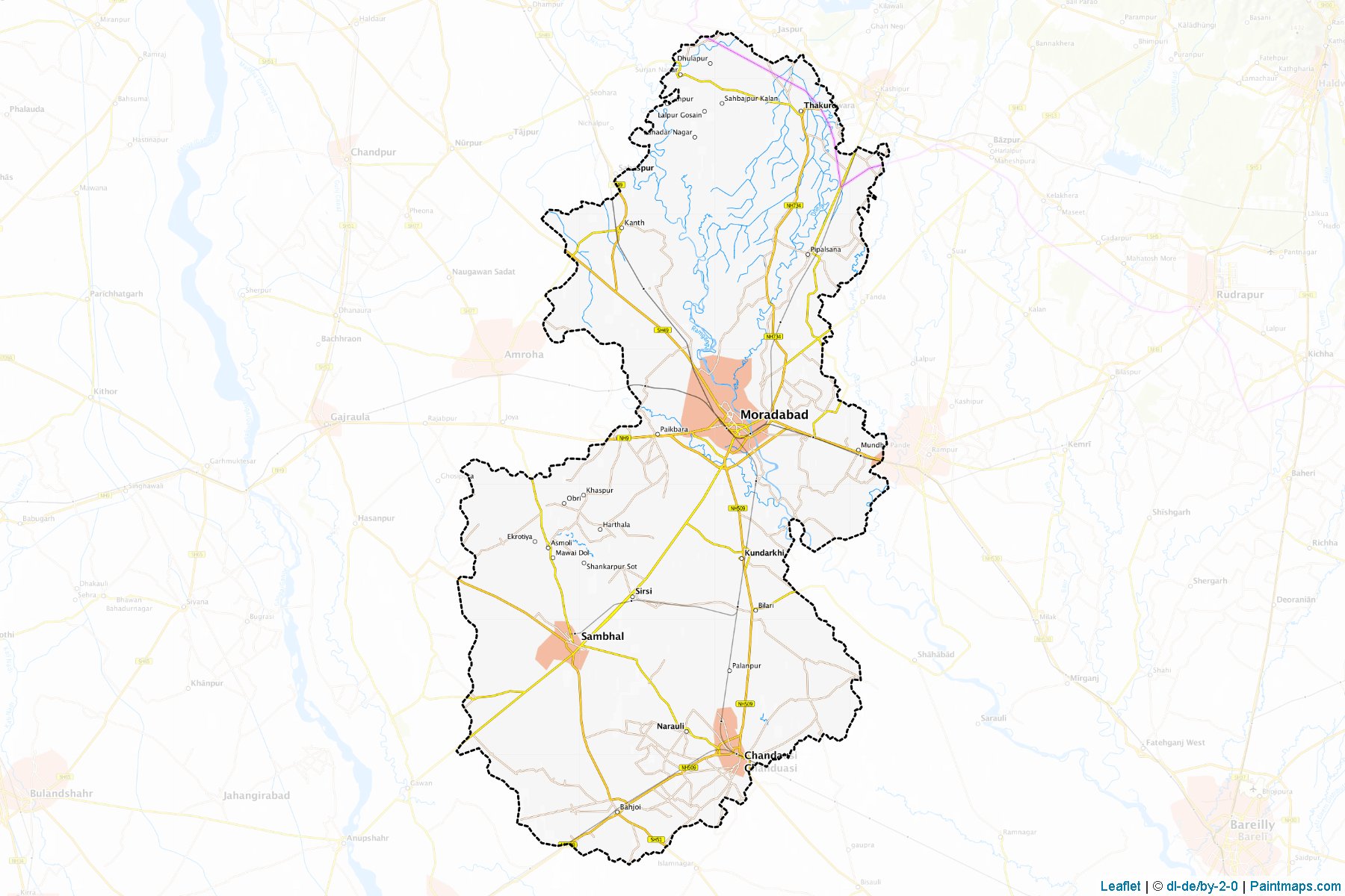 Muestras de recorte de mapas Moradabad (Uttar Pradesh)-1