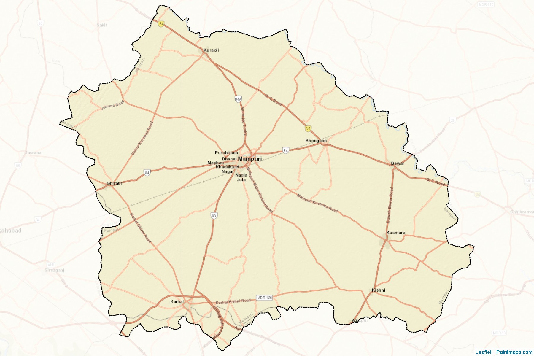 Muestras de recorte de mapas Mainpuri (Uttar Pradesh)-2