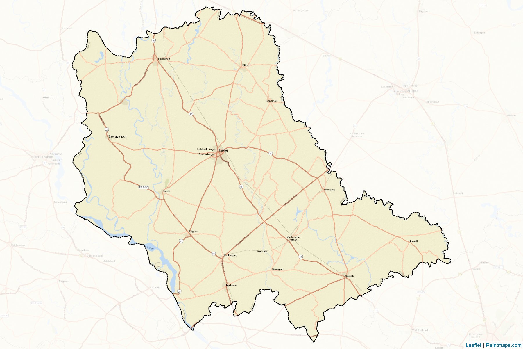 Muestras de recorte de mapas Hardoi (Uttar Pradesh)-2