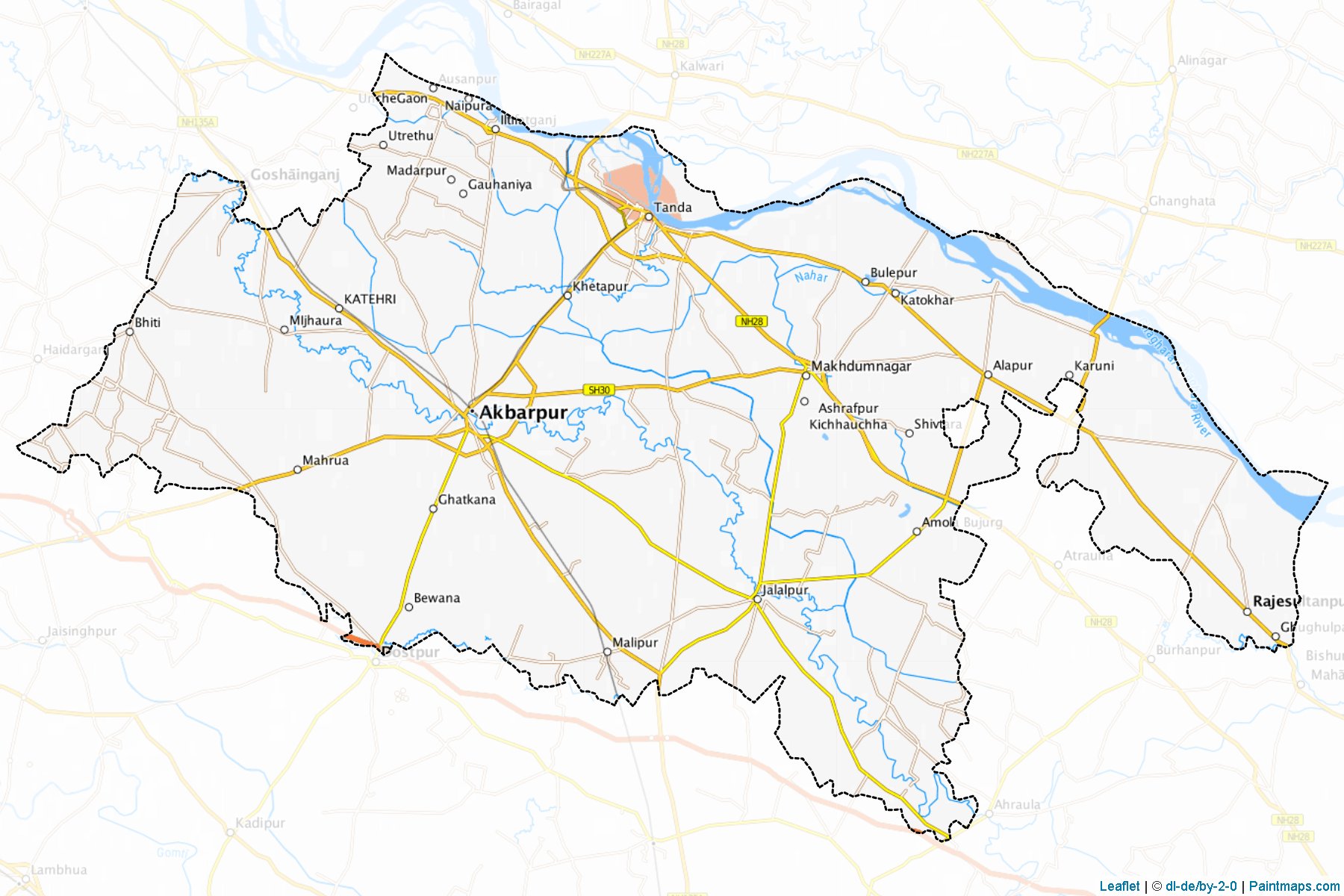 Muestras de recorte de mapas Ambedkar Nagar (Uttar Pradesh)-1