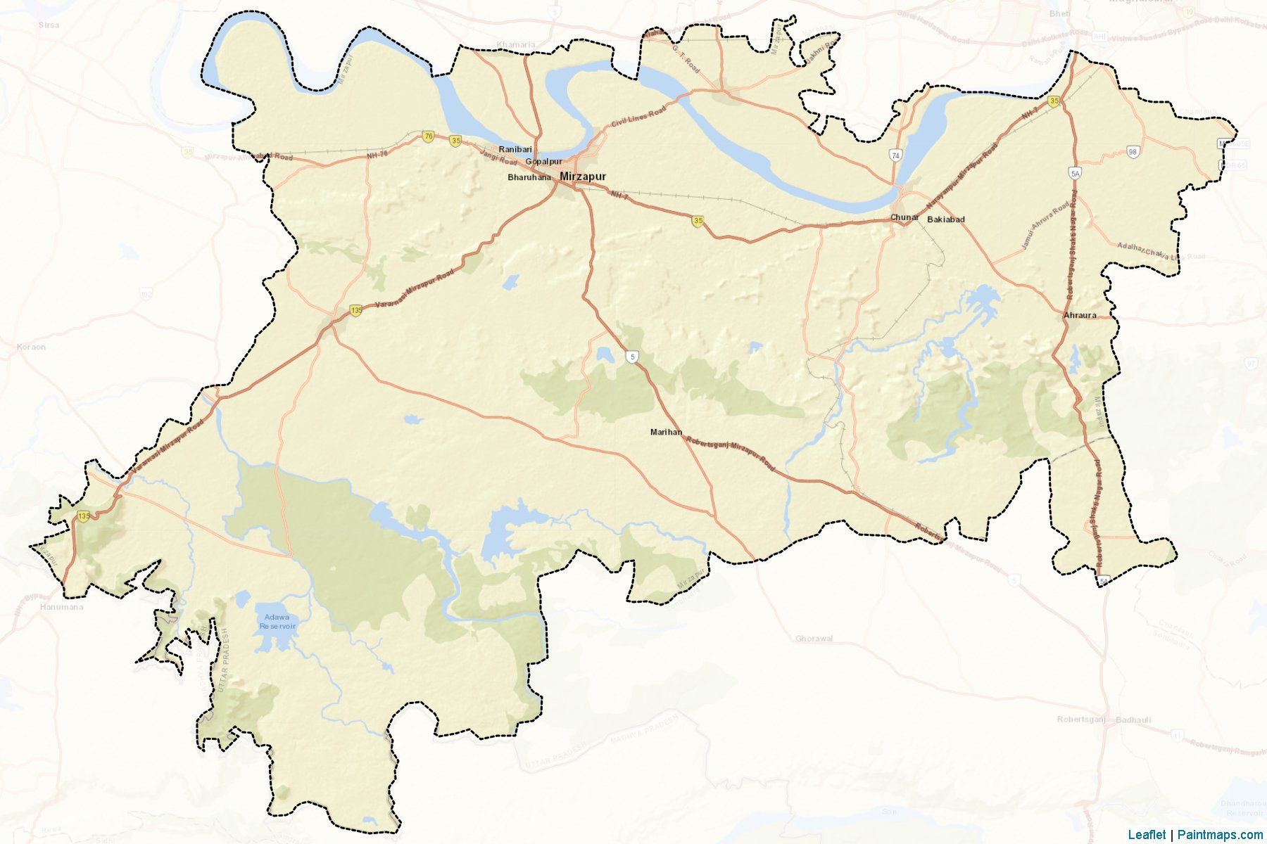 Muestras de recorte de mapas Mirzapur (Uttar Pradesh)-2