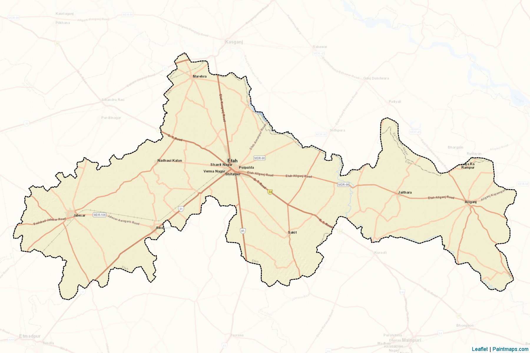 Muestras de recorte de mapas Etah (Uttar Pradesh)-2