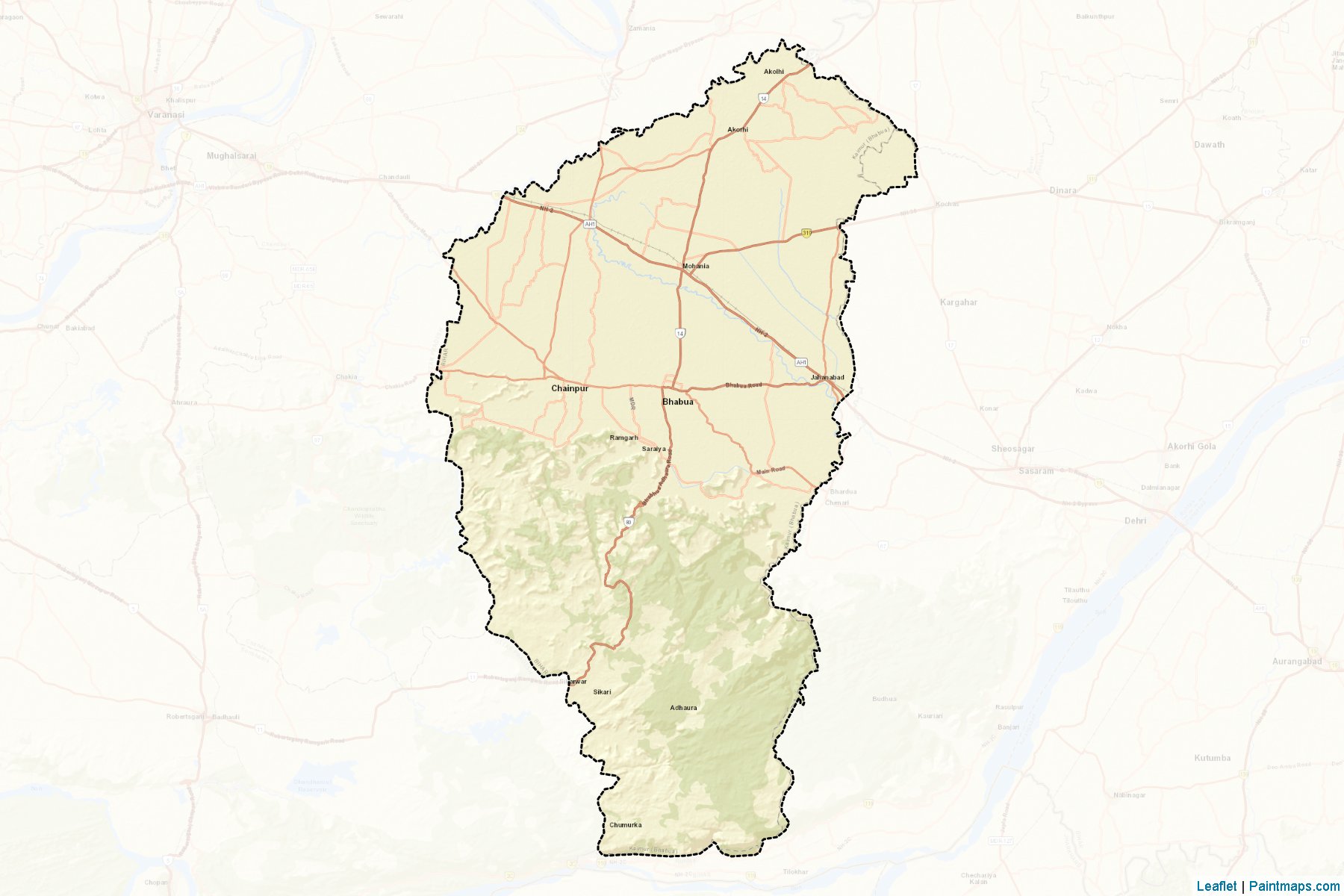 Muestras de recorte de mapas Kaimur (bhabua) (Bihar)-2