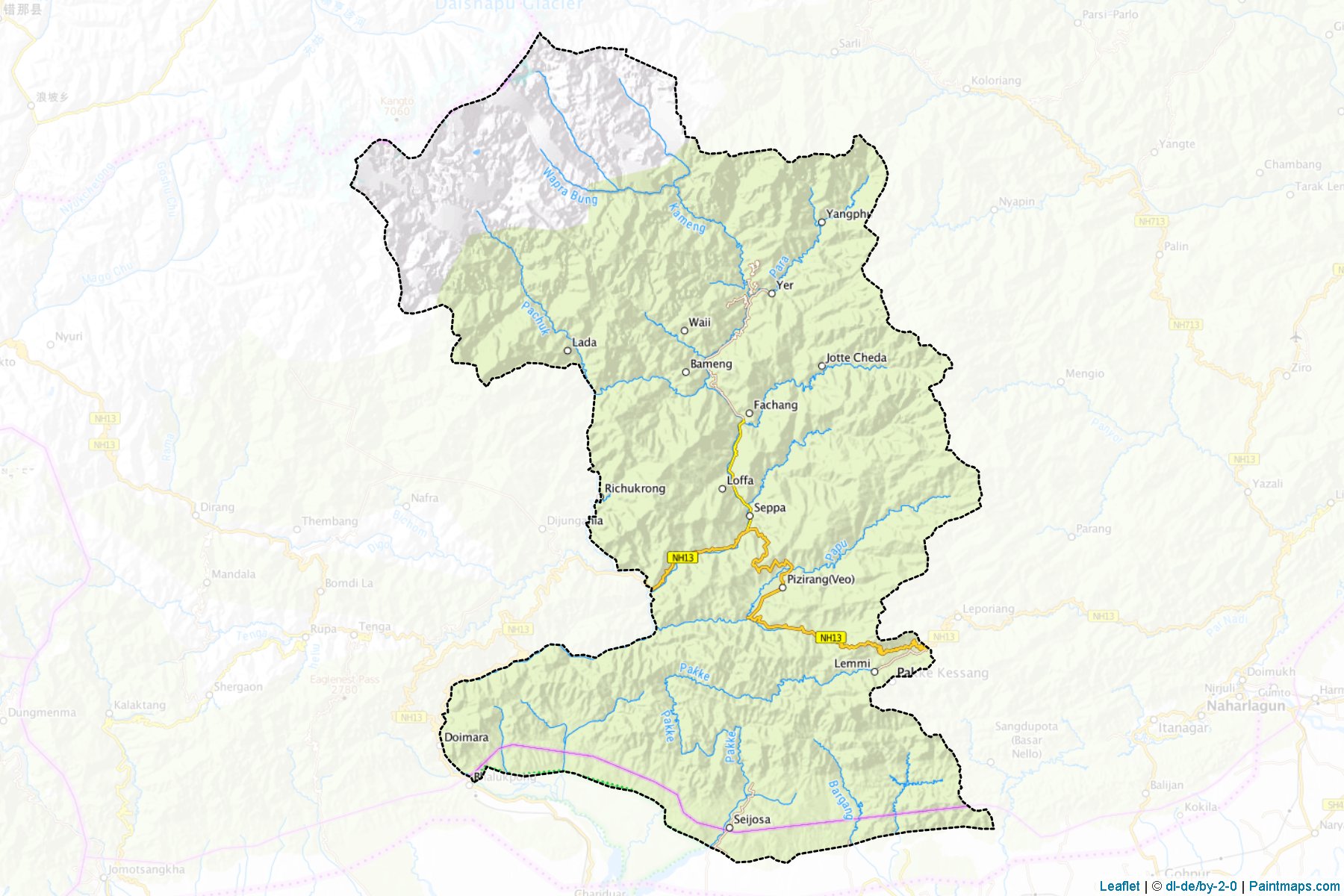 Muestras de recorte de mapas East Kameng (Arunachal Pradesh)-1