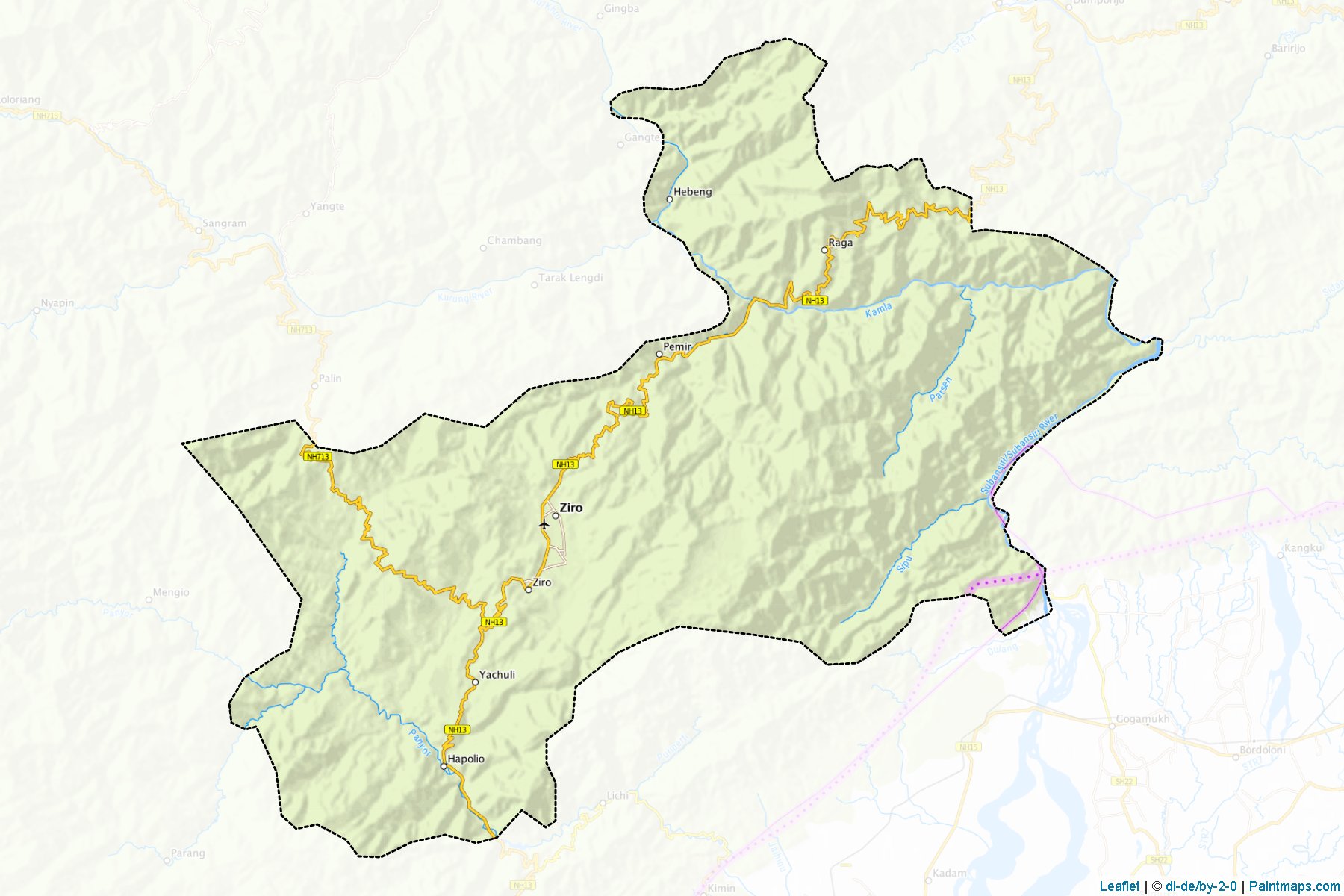 Muestras de recorte de mapas Lower Subansiri (Arunachal Pradesh)-1