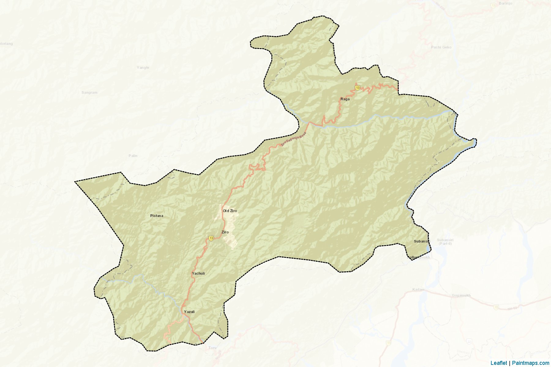 Muestras de recorte de mapas Lower Subansiri (Arunachal Pradesh)-2