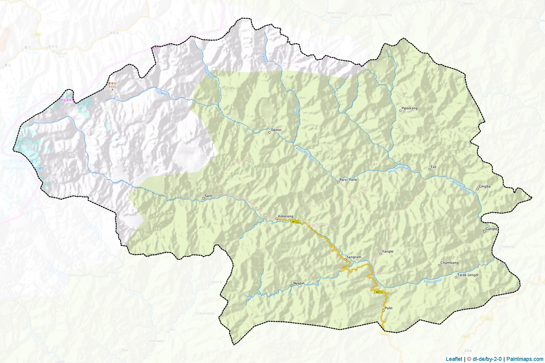 Muestras de recorte de mapas Kurung Kumey (Arunachal Pradesh)-1