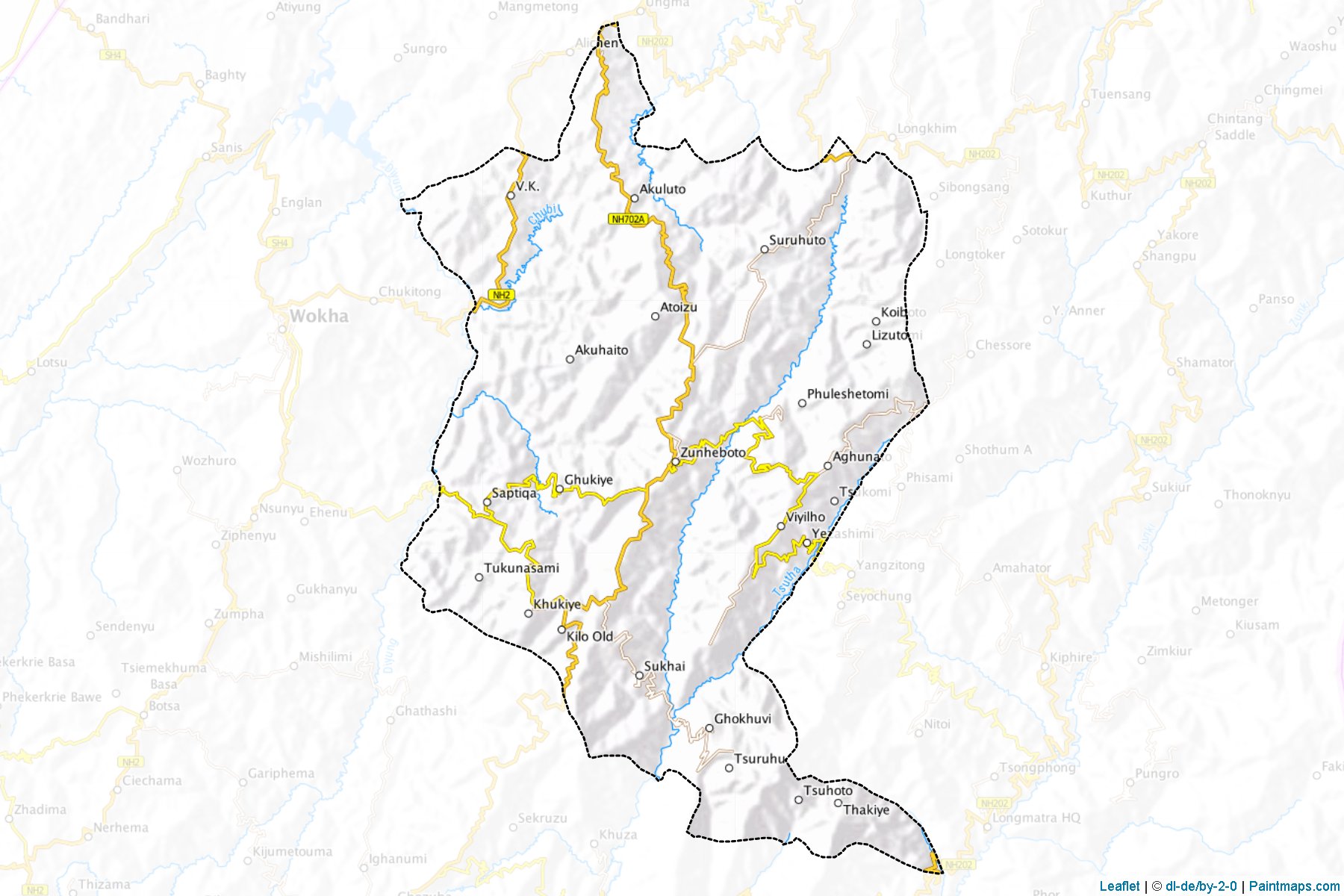 Muestras de recorte de mapas Zunheboto (Nagaland)-1