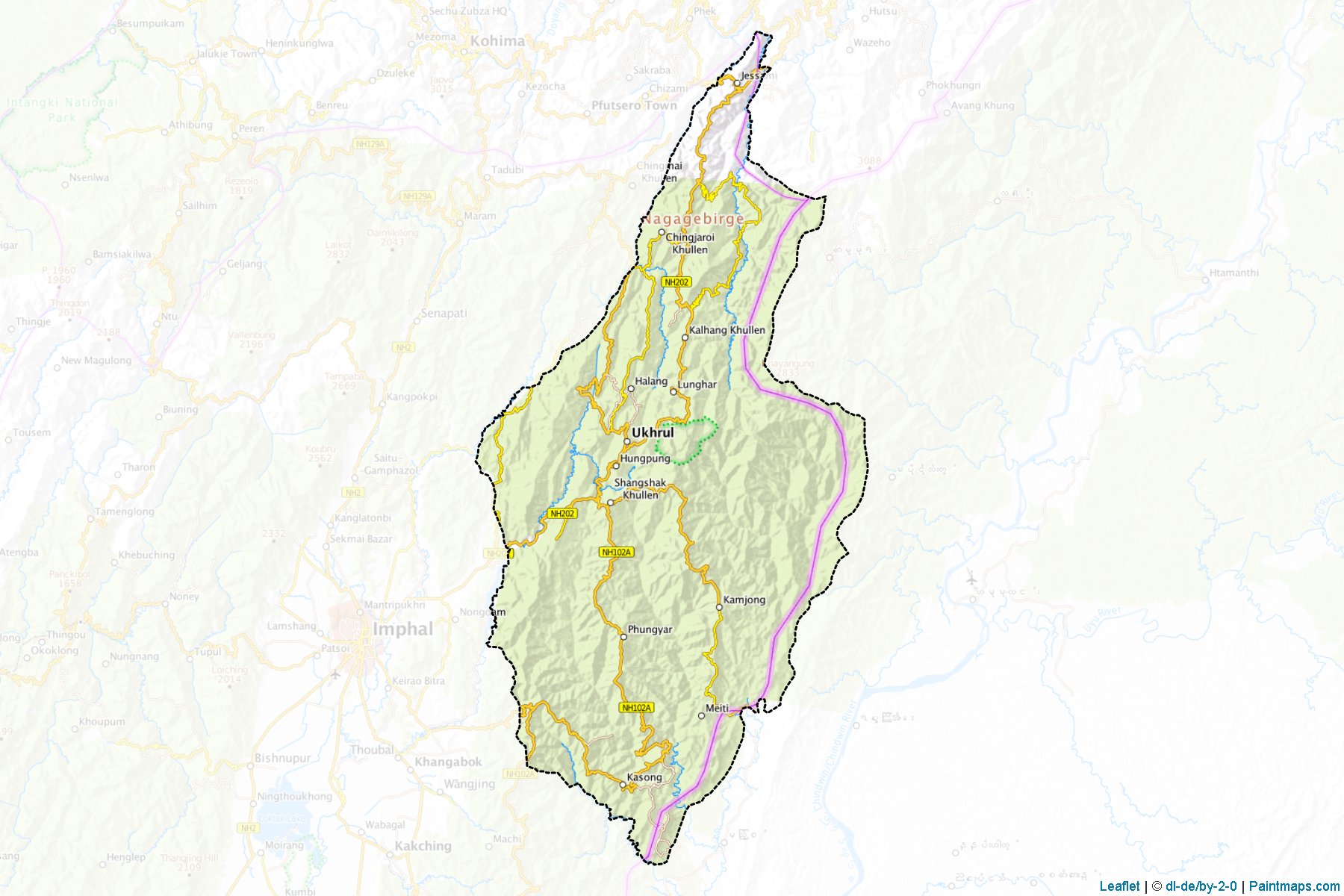 Muestras de recorte de mapas Ukhrul (Manipur)-1