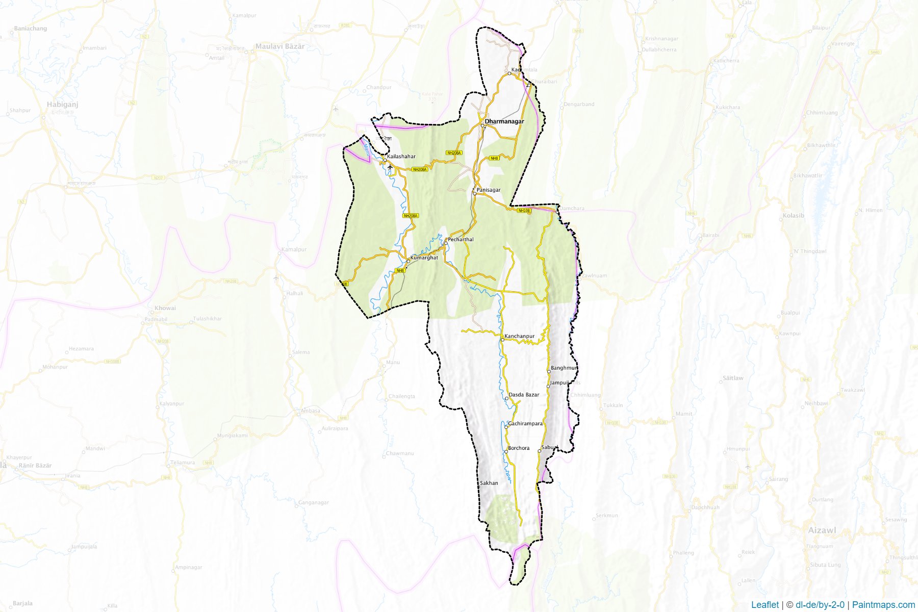 Muestras de recorte de mapas North Tripura (Tripura)-1