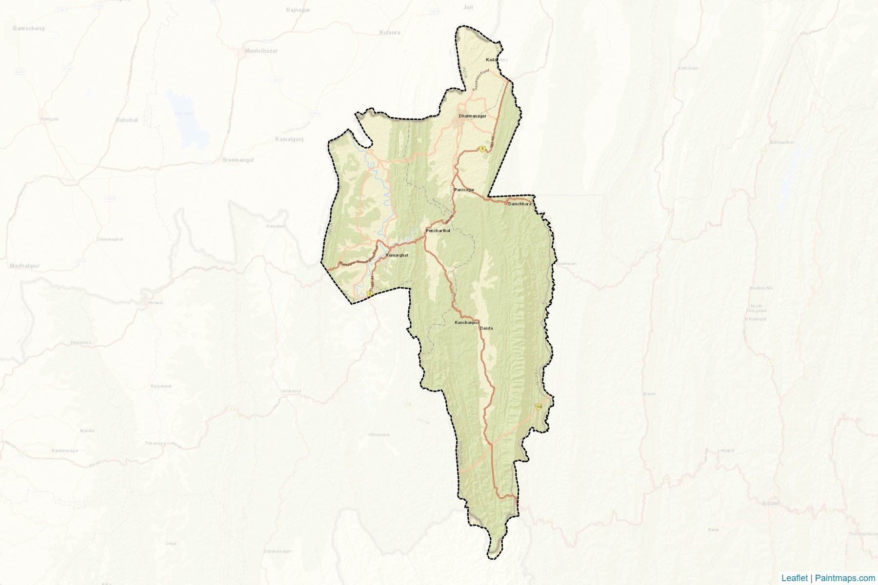 Muestras de recorte de mapas North Tripura (Tripura)-2