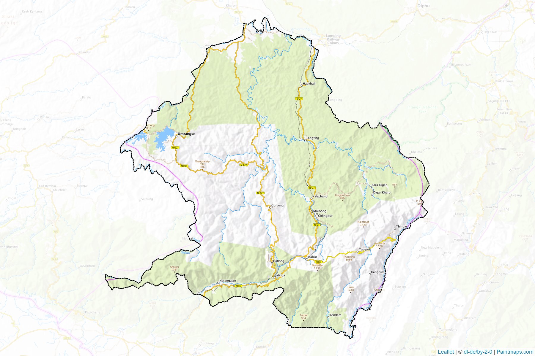 Muestras de recorte de mapas Dima Hasao (Assam)-1