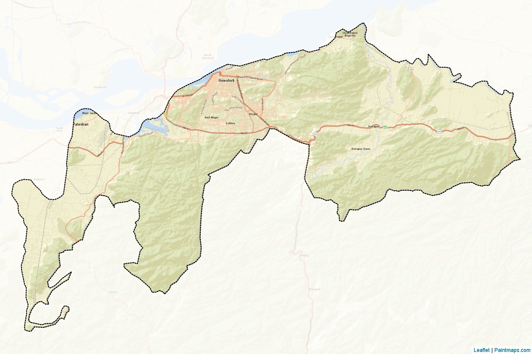 Muestras de recorte de mapas Kamrup Metropolitan (Assam)-2