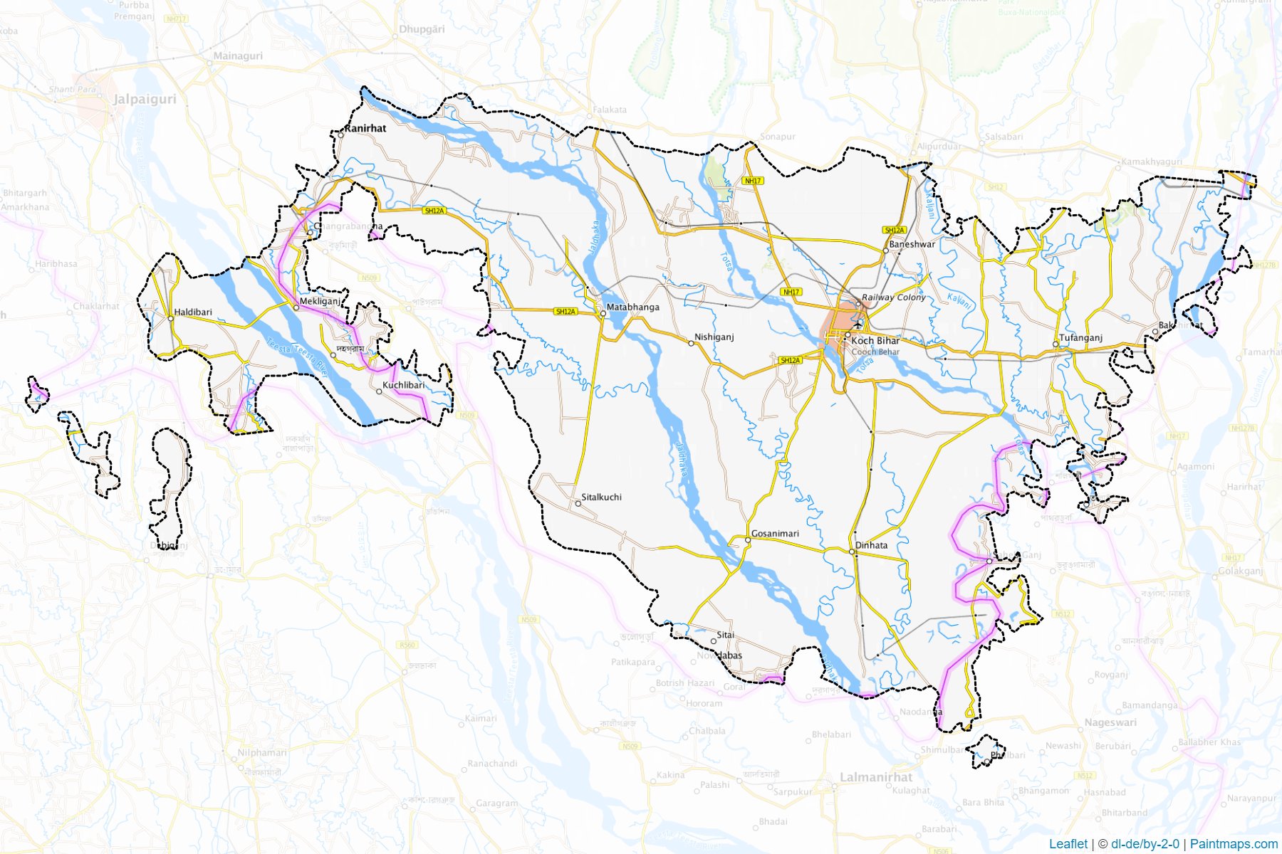 Muestras de recorte de mapas Koch Bihar (West Bengal)-1