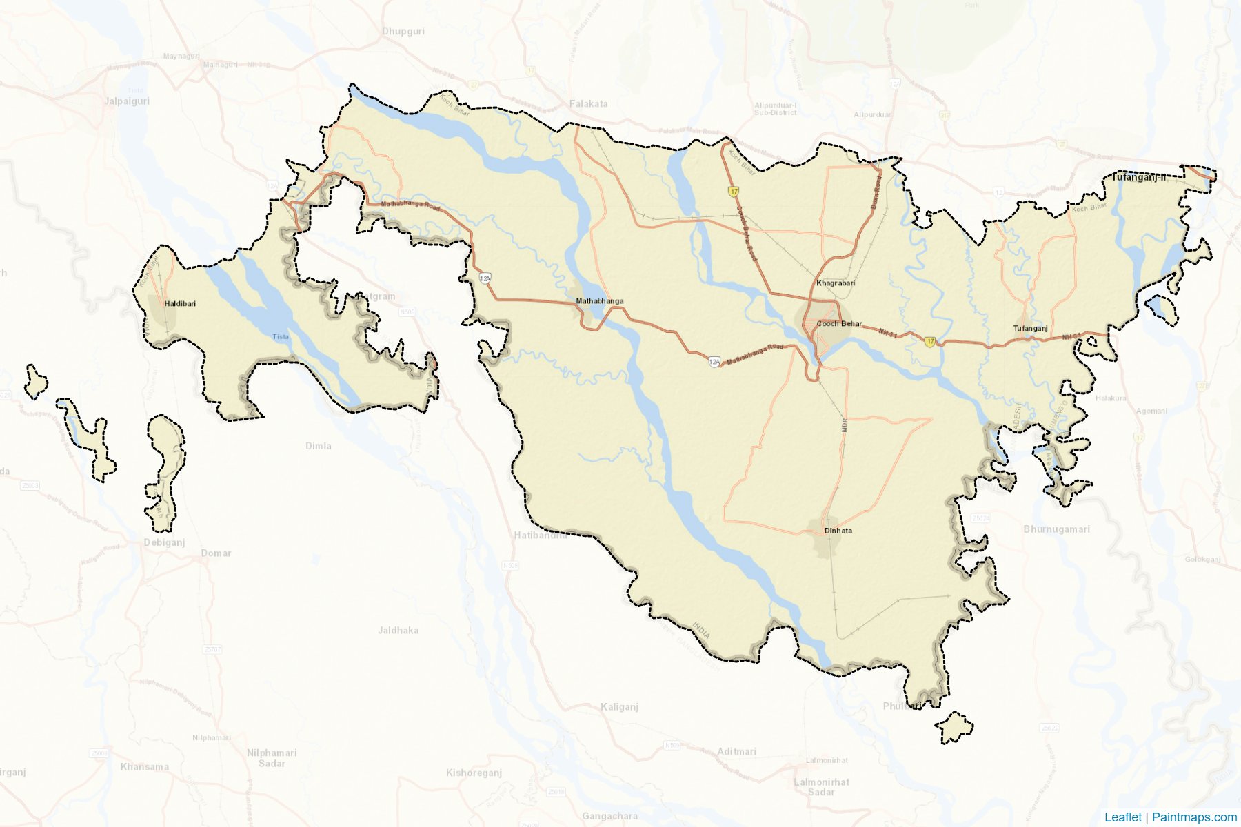 Muestras de recorte de mapas Koch Bihar (West Bengal)-2