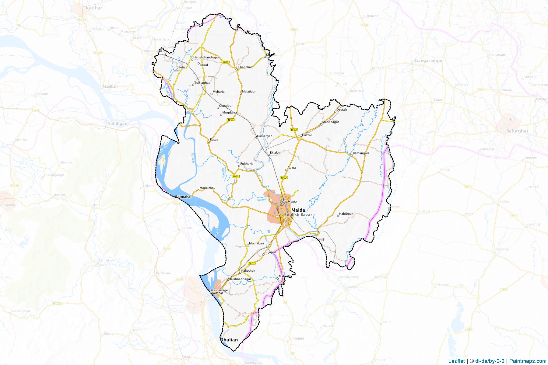 Muestras de recorte de mapas Maldah (West Bengal)-1