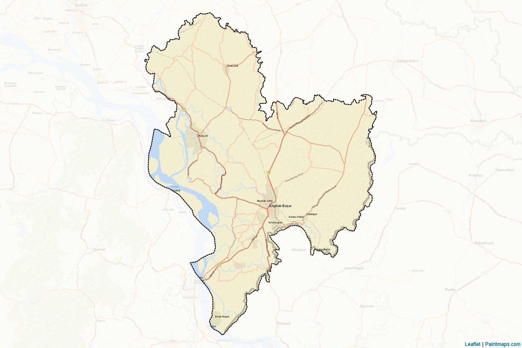 Muestras de recorte de mapas Maldah (West Bengal)-2