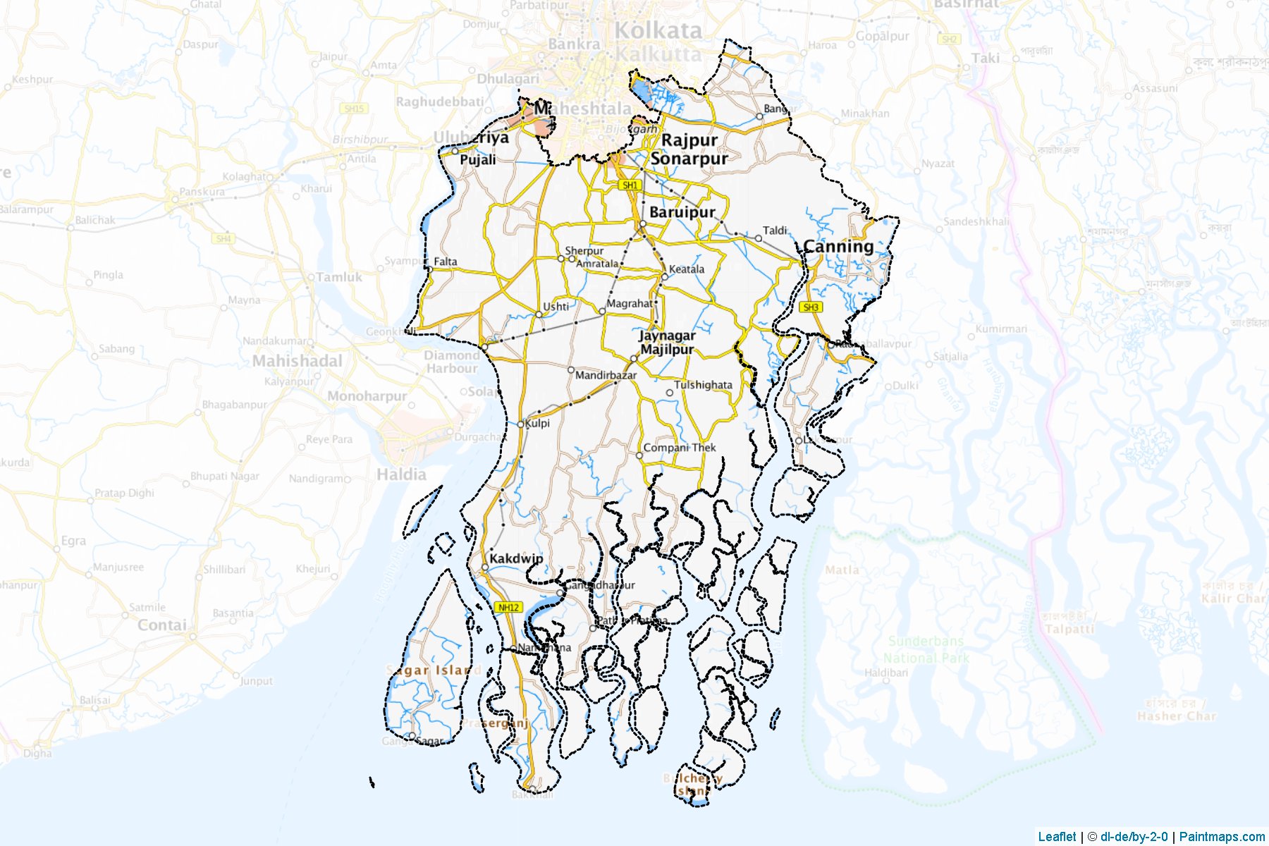 Muestras de recorte de mapas South 24 Parganas (West Bengal)-1