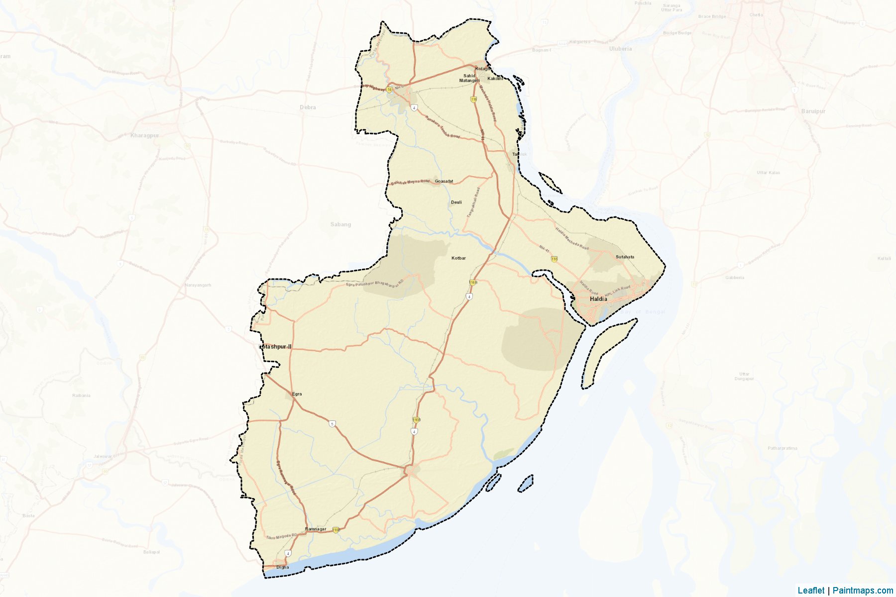 Muestras de recorte de mapas Purba Medinipur (West Bengal)-2