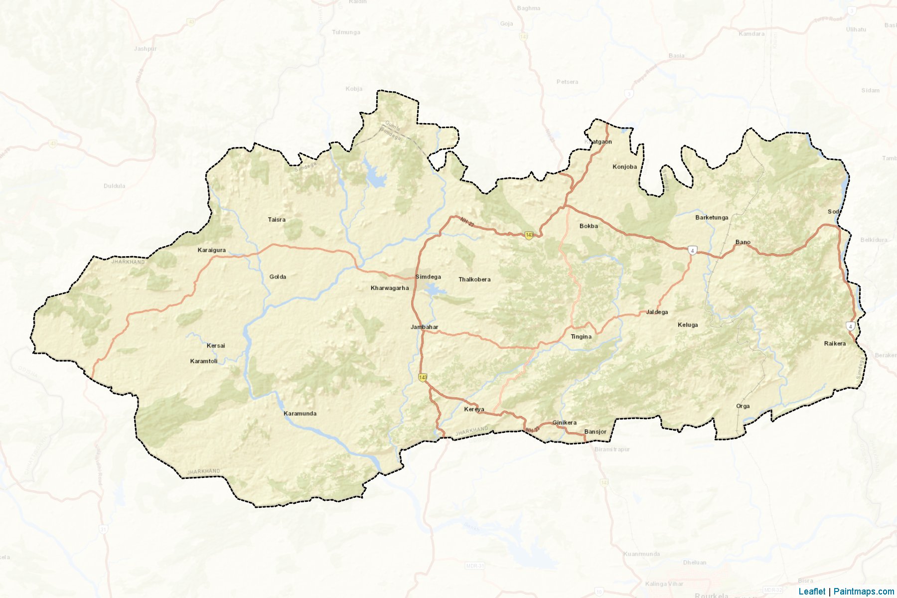 Muestras de recorte de mapas Simdega (Jharkhand)-2