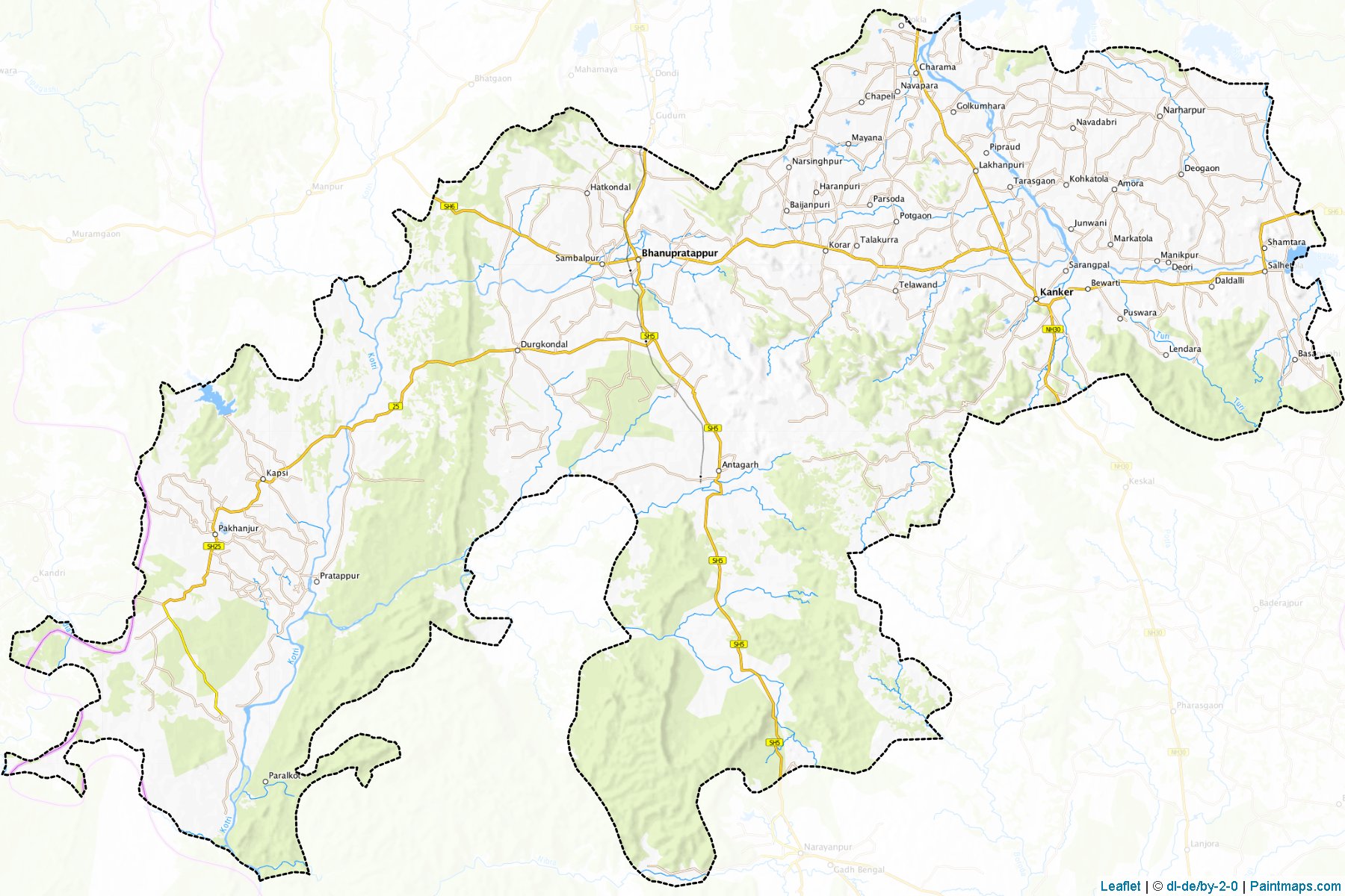 Muestras de recorte de mapas Uttar Bastar Kanker (Chhattisgarh)-1