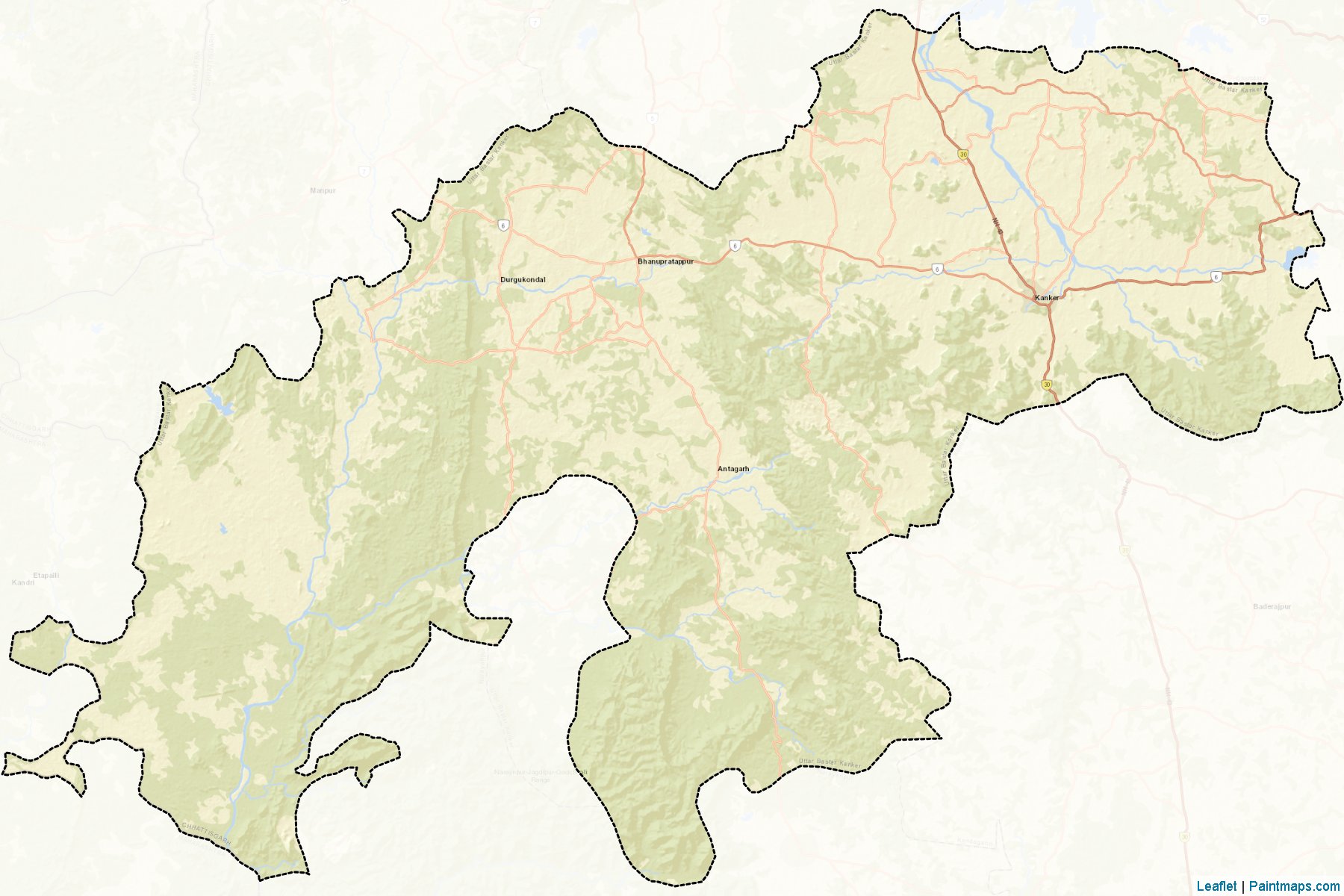 Muestras de recorte de mapas Uttar Bastar Kanker (Chhattisgarh)-2