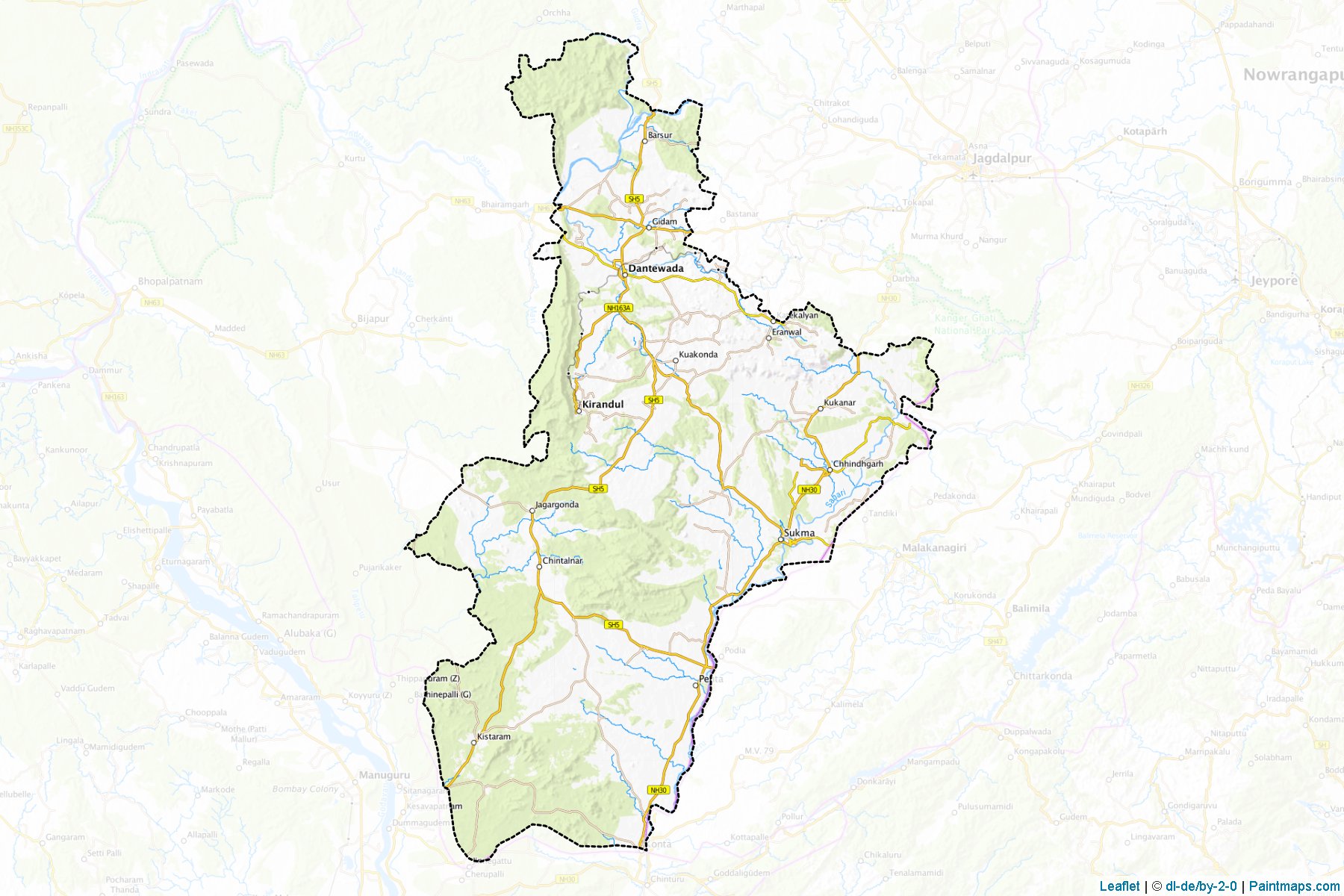 Muestras de recorte de mapas Dakshin Bastar Dantewada (Chhattisgarh)-1