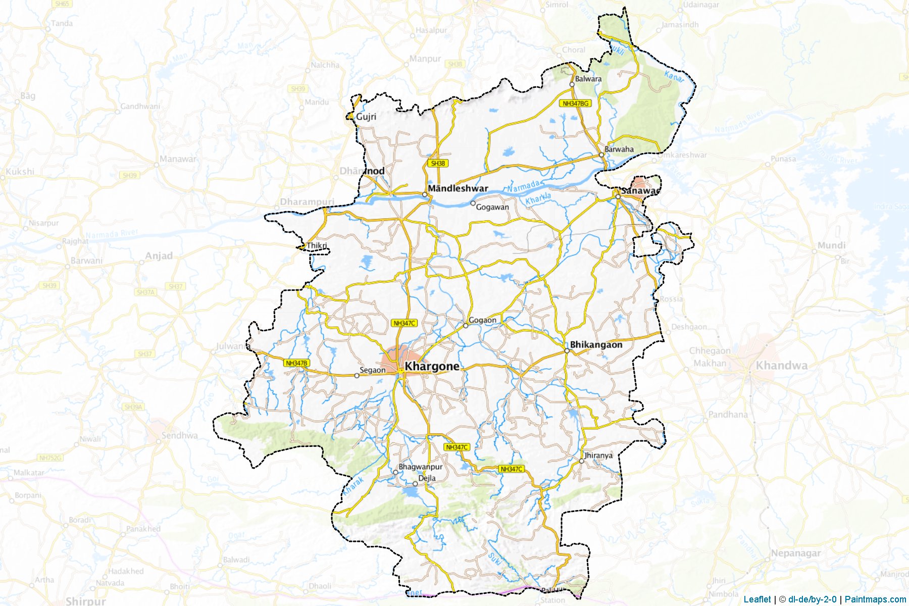 Muestras de recorte de mapas West Nimar (Madhya Pradesh)-1