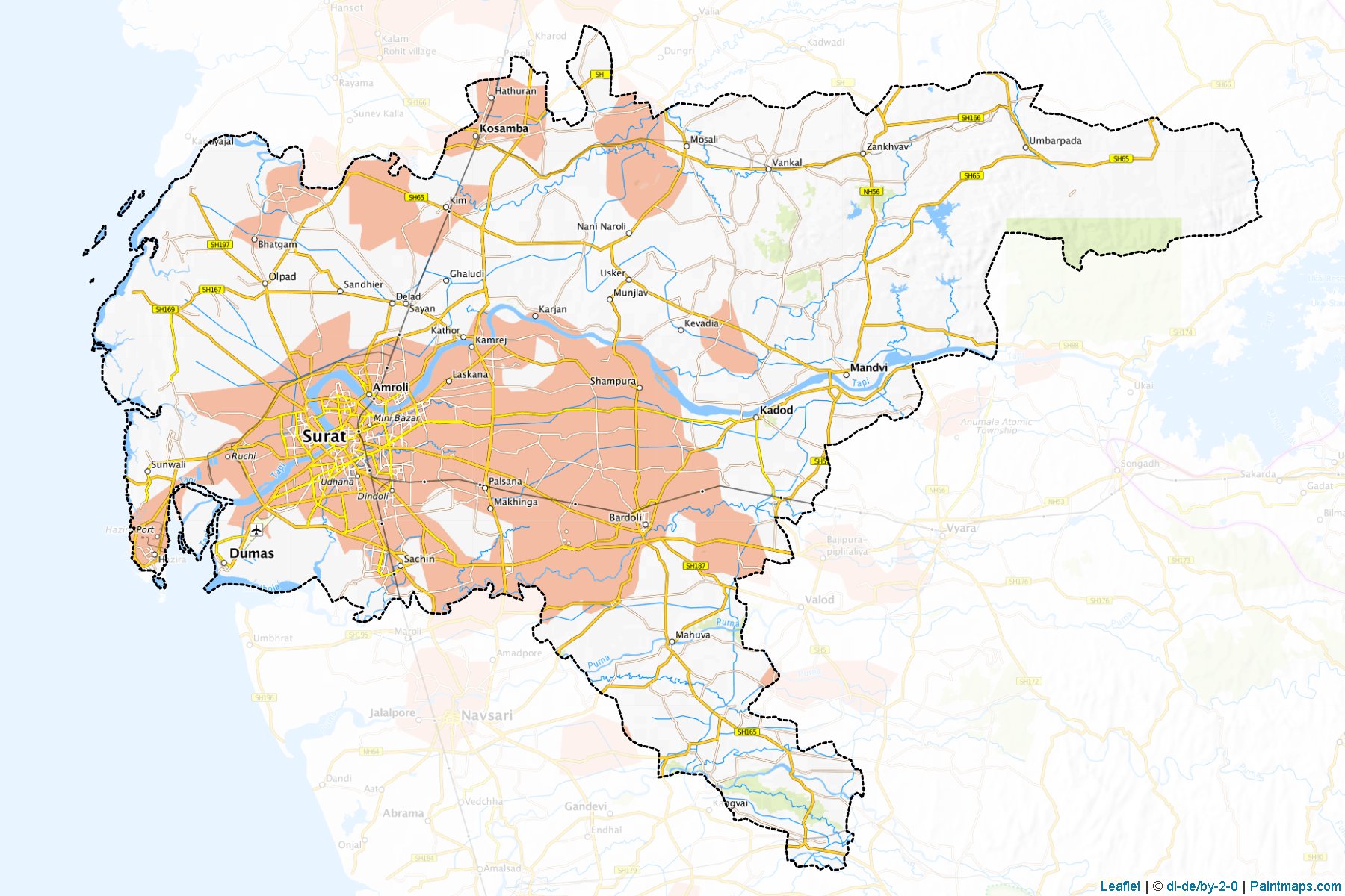 Muestras de recorte de mapas Surat (Gujarat)-1