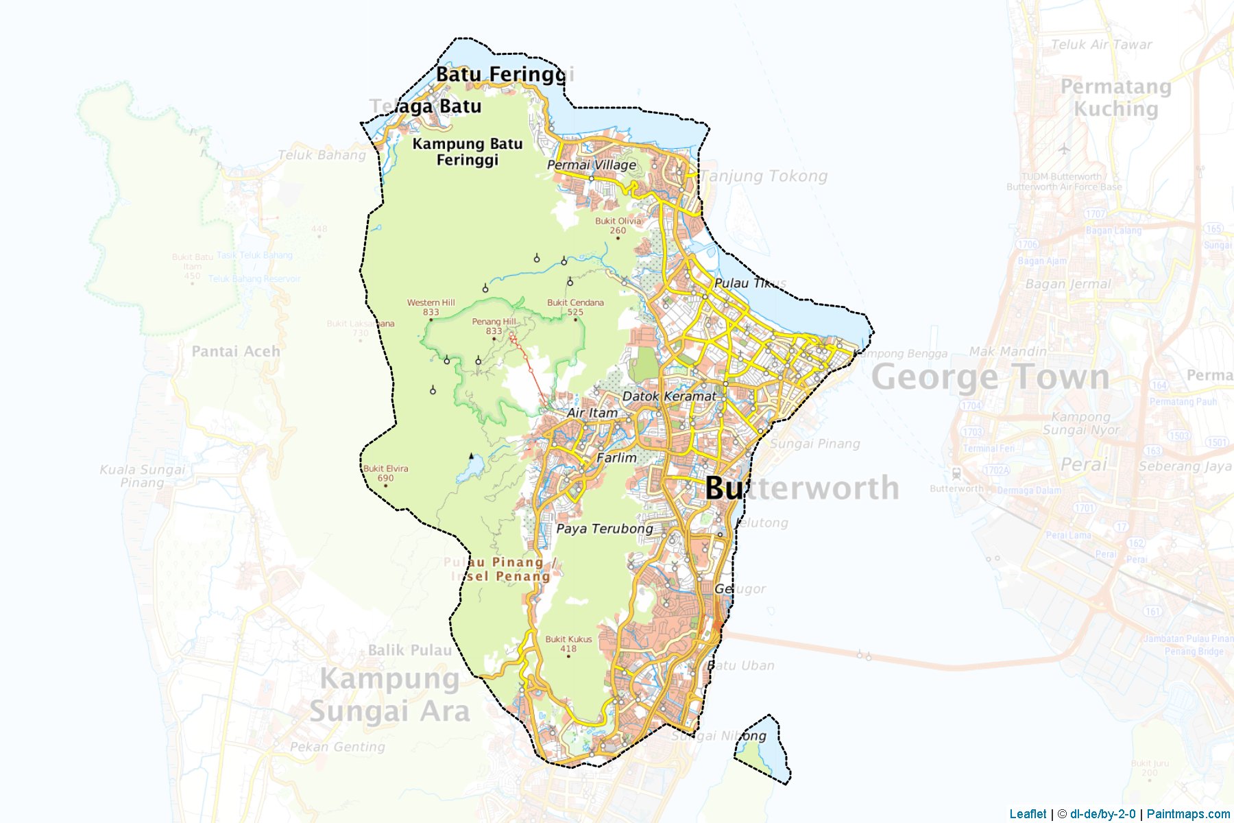 Border cropping samples for Timur Laut map.