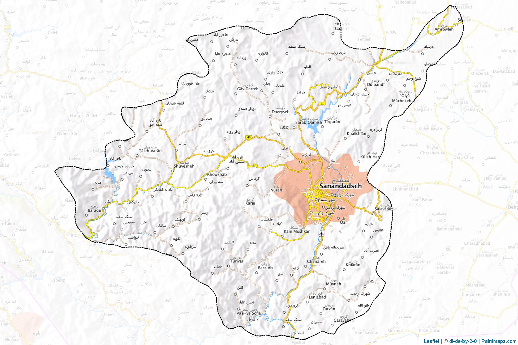 Muestras de recorte de mapas Sanandaj (Kordestan)-1