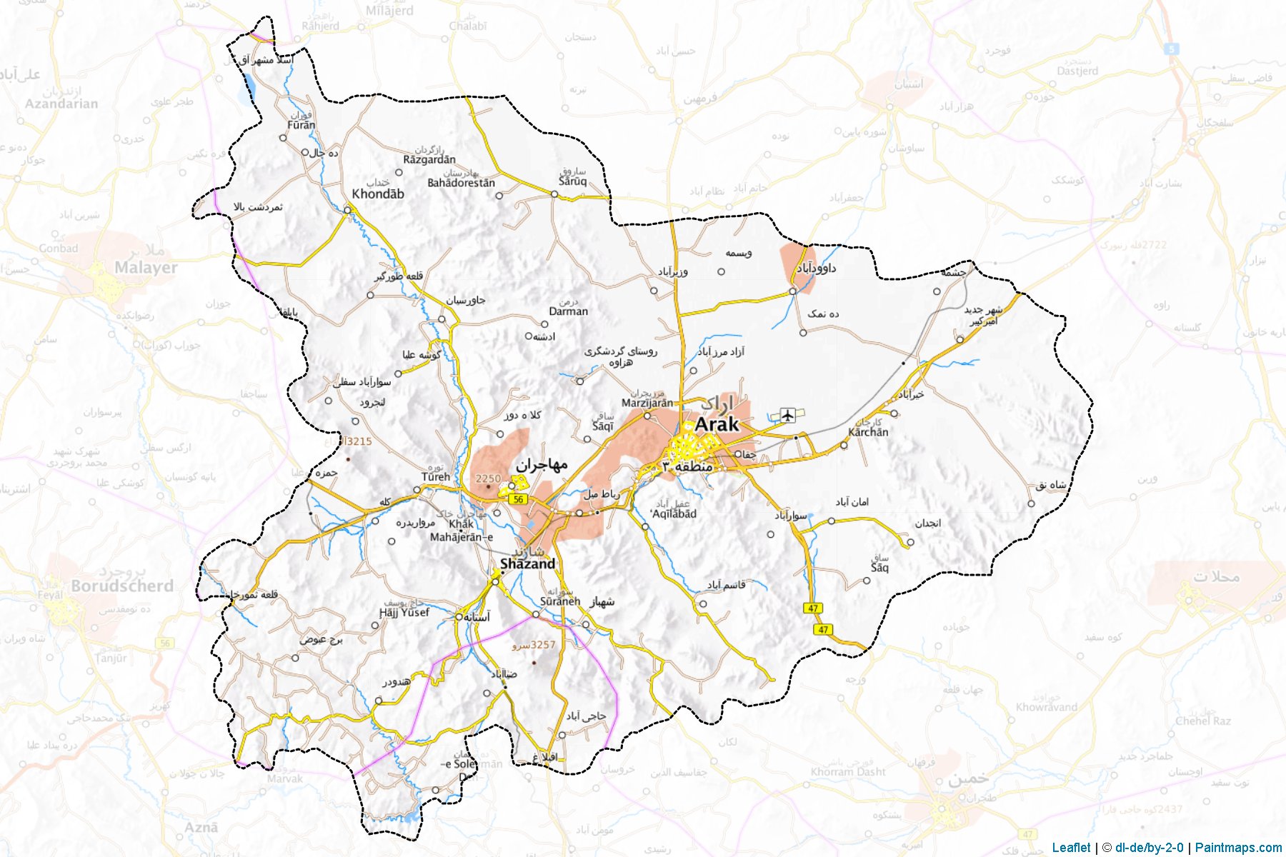 Muestras de recorte de mapas Shazand, Arak (Markazi)-1