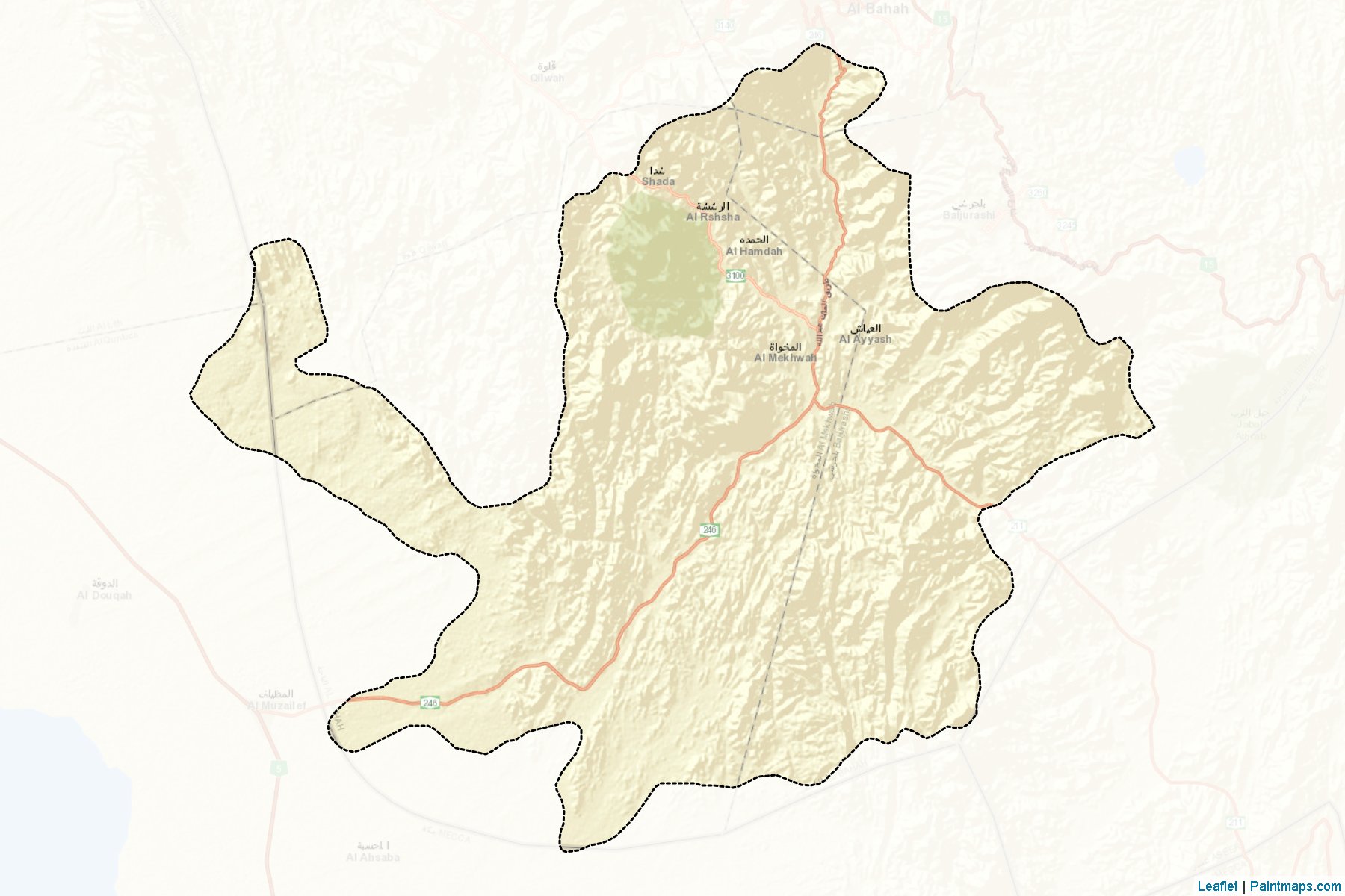 Muestras de recorte de mapas Al-Mukhwah (Al-Bahah)-2