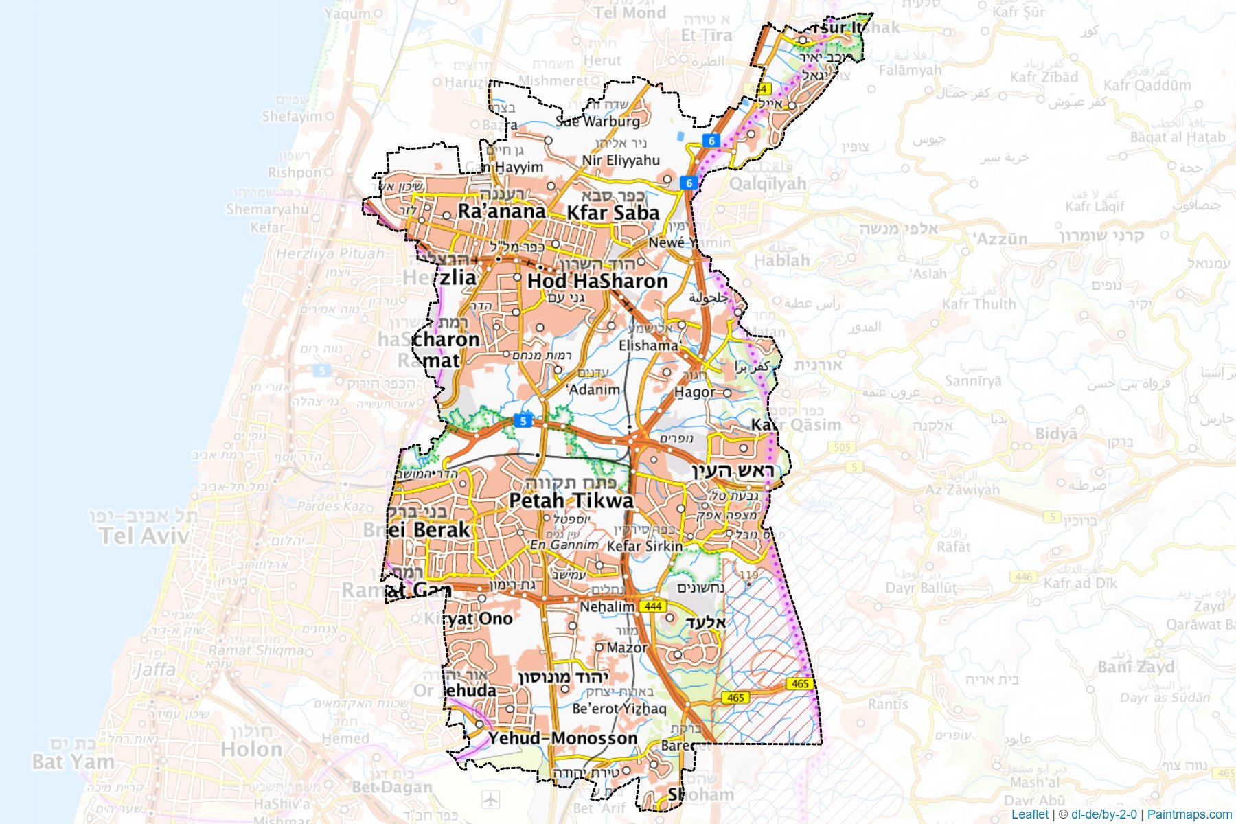 Muestras de recorte de mapas Petah Tiqwa (Central)-1