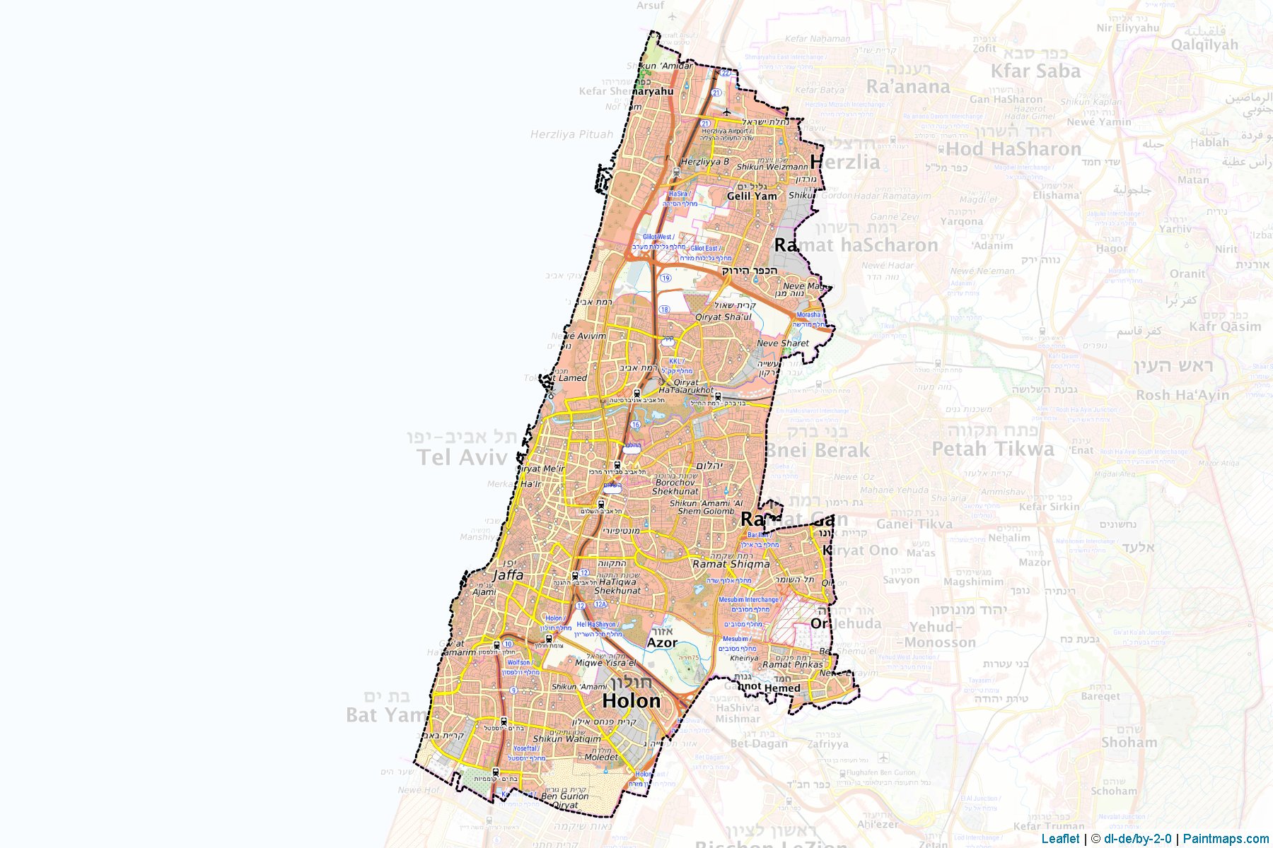 Muestras de recorte de mapas Tel Aviv (Tel Aviv)-1